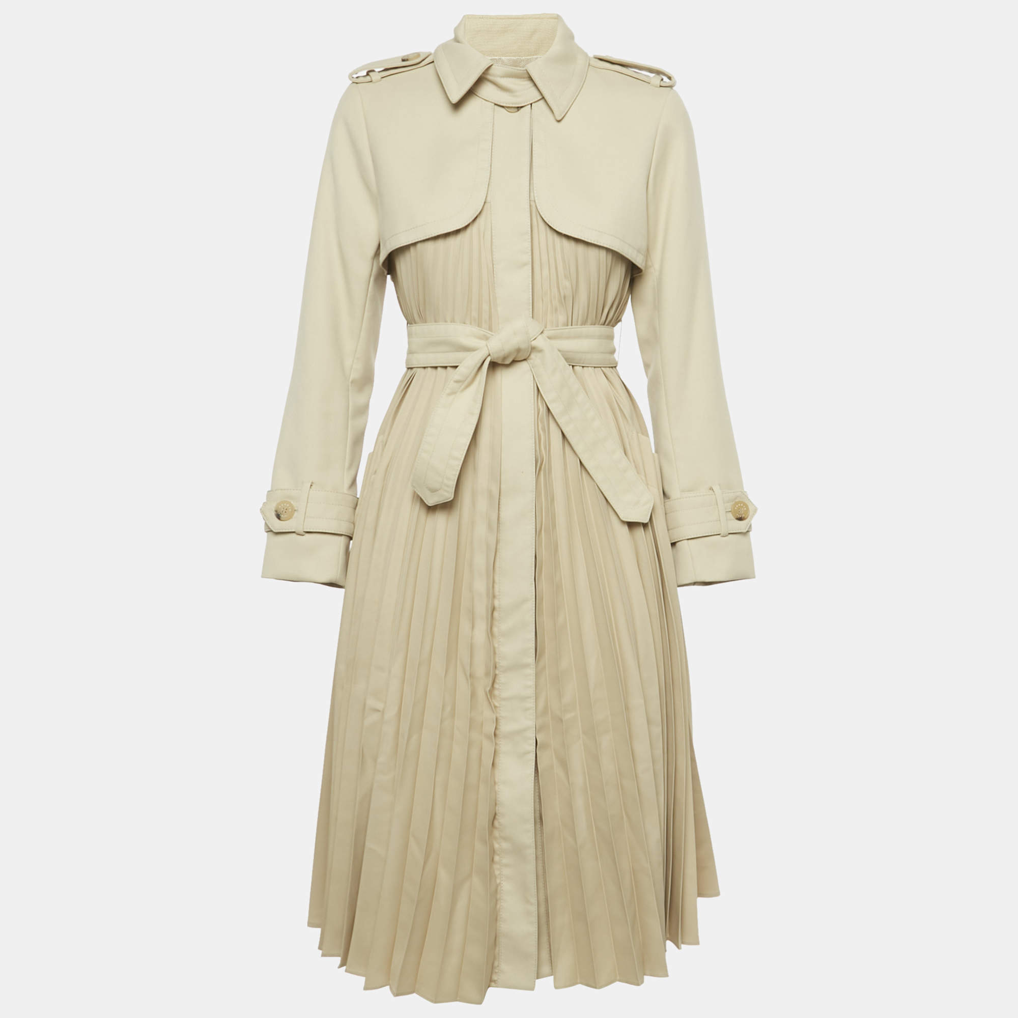 Pre Owned Sandro Beige Crepe Pleated Trench Coat S