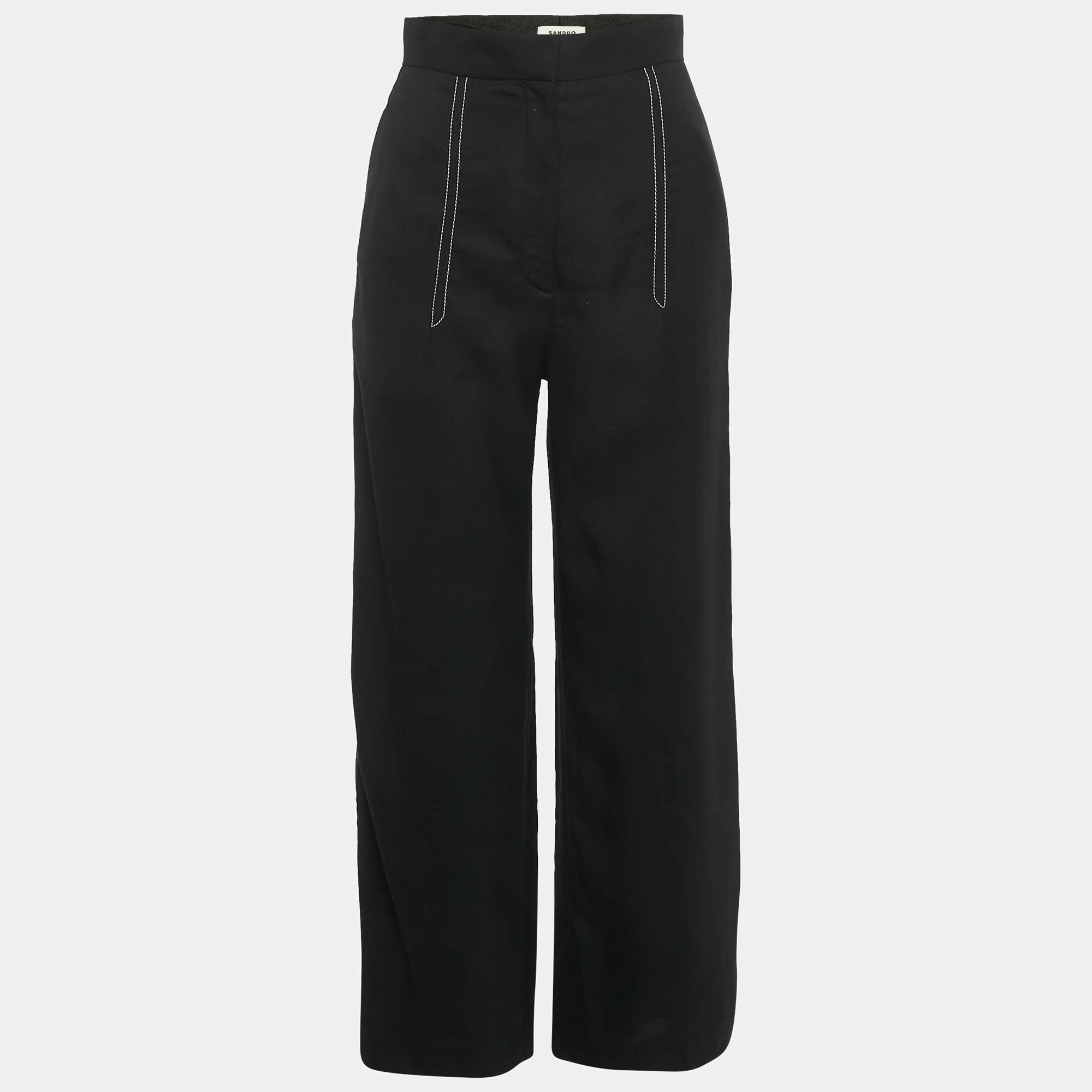 Pre Owned Sandro Black Contrast Stitch Gabardine Trousers XS