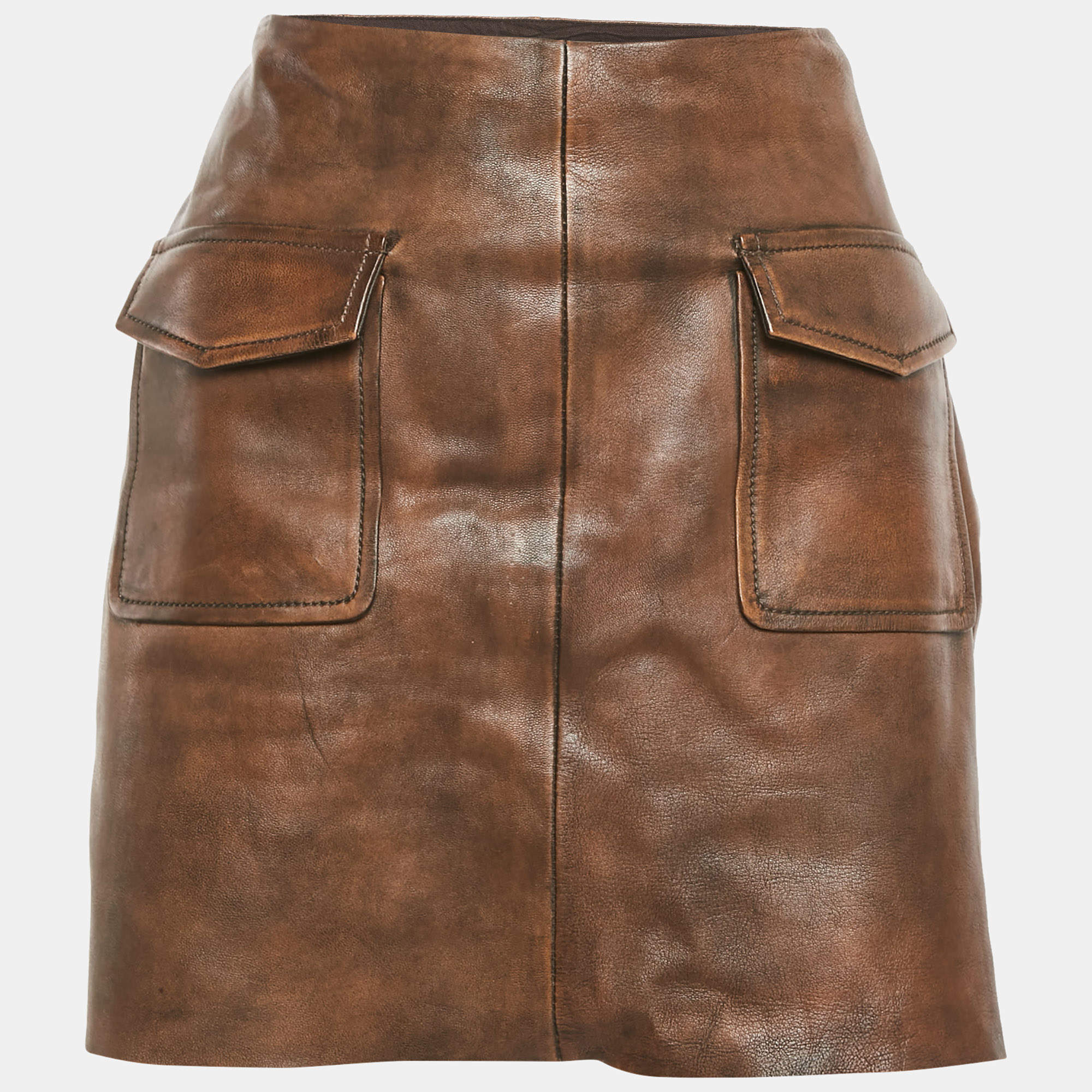 Pre Owned Sandro Brown Leather Mini Skirt L