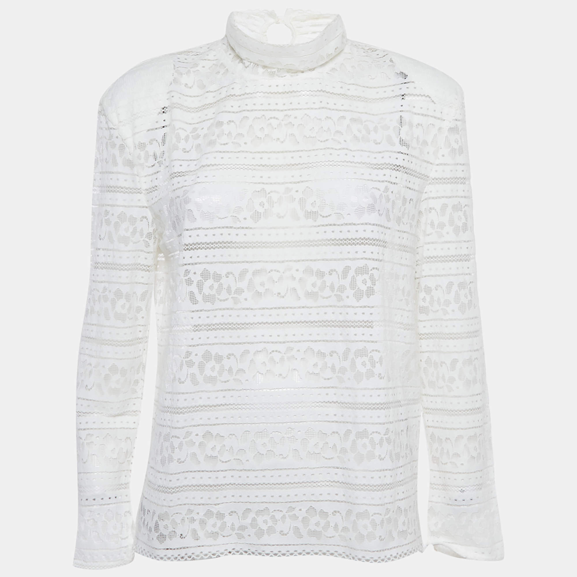 مملوكة مسبقًا Sandro White Lace Turtle Neck Top L