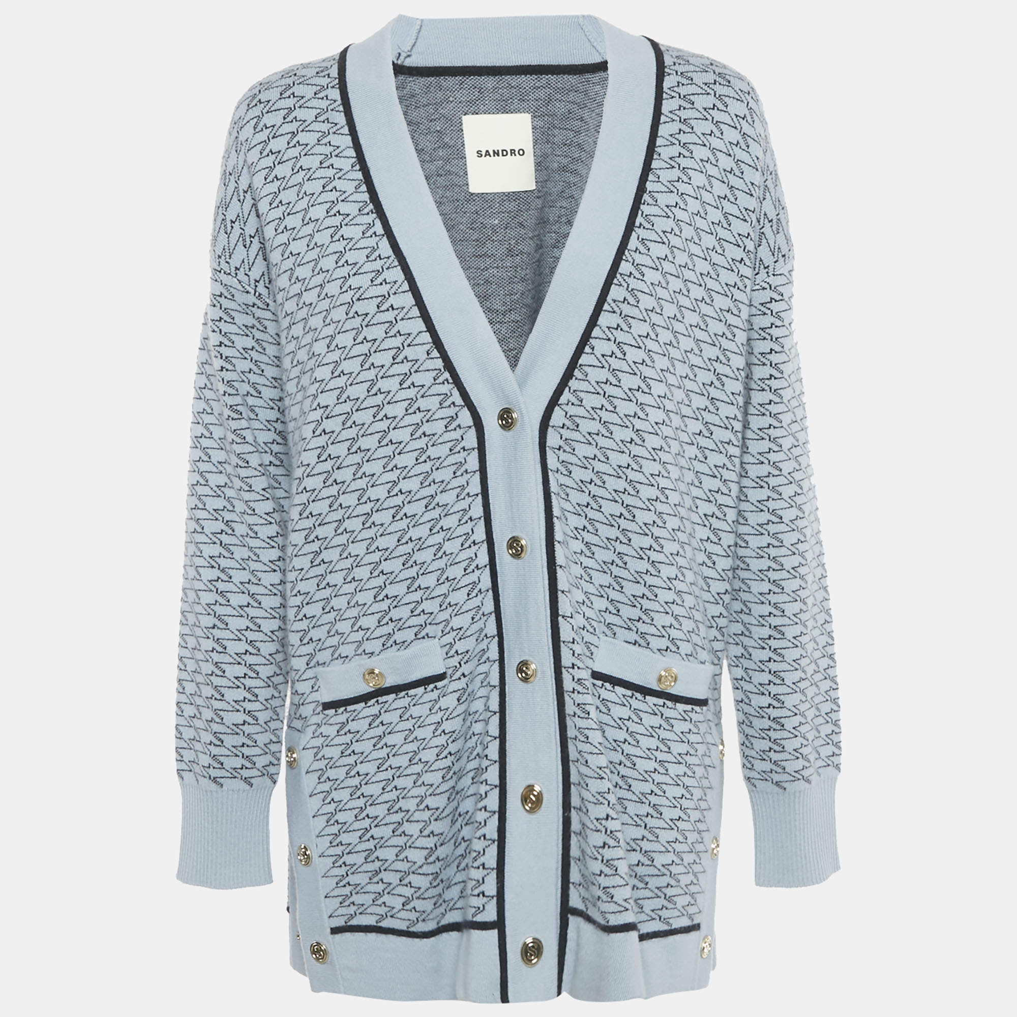 مملوكة مسبقًا كاردَيغان ساندرو أزرق / أسود بنمط محبوك واسع مقاس صغير جدًا