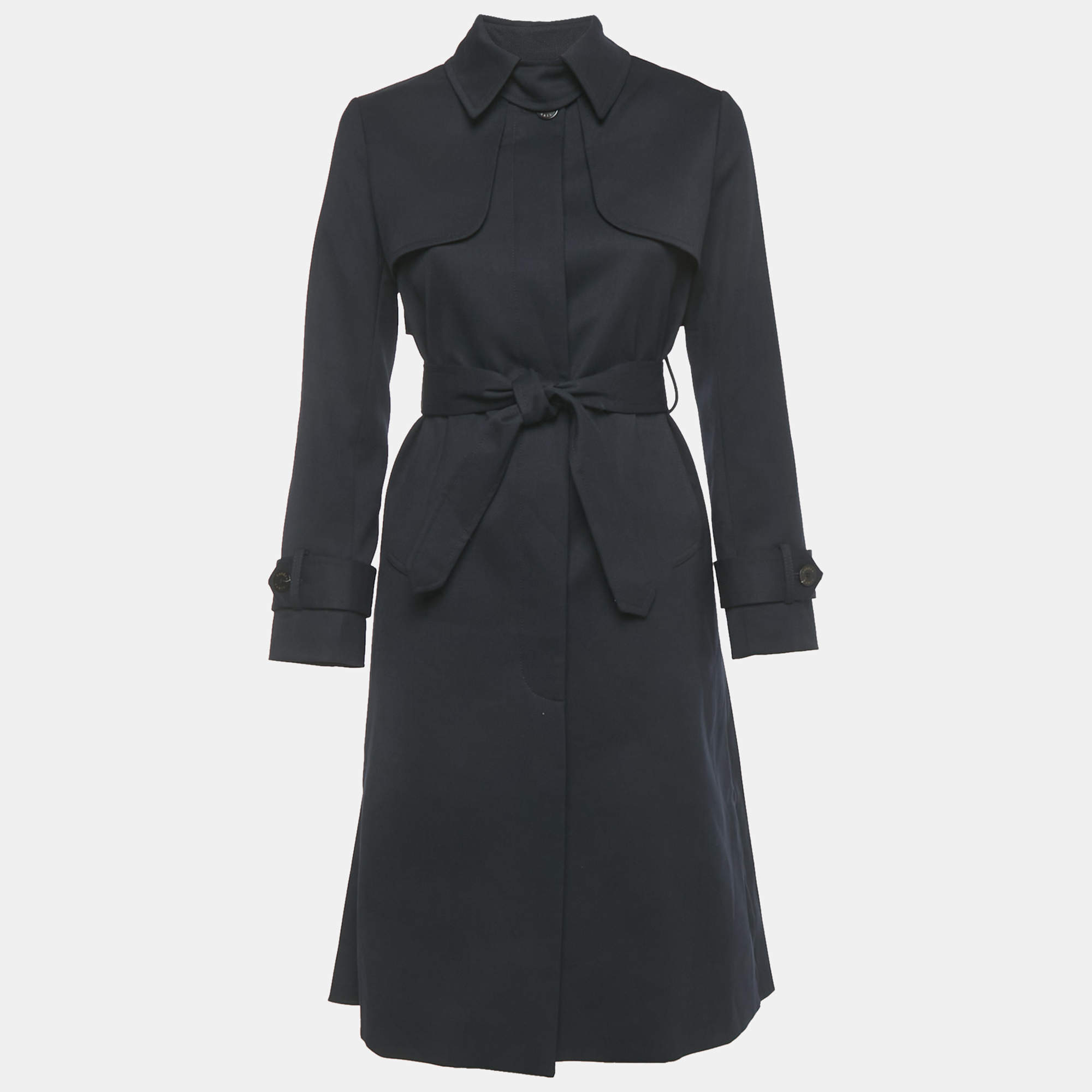 Pre Owned Sandro Navy Blue Wool Blend Pleated Insert Trench Coat L