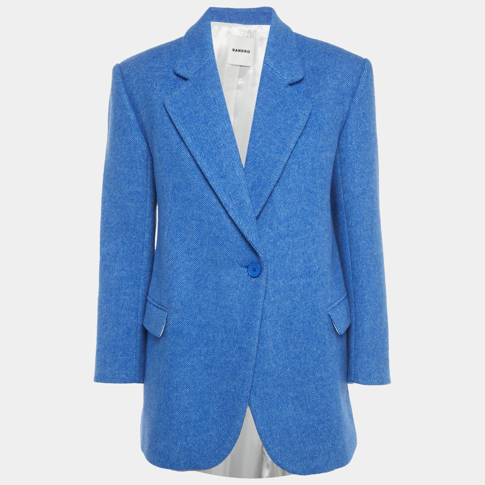 Pre Owned Sandro Blue Wool Blend Oversized Tailored Jacket XS