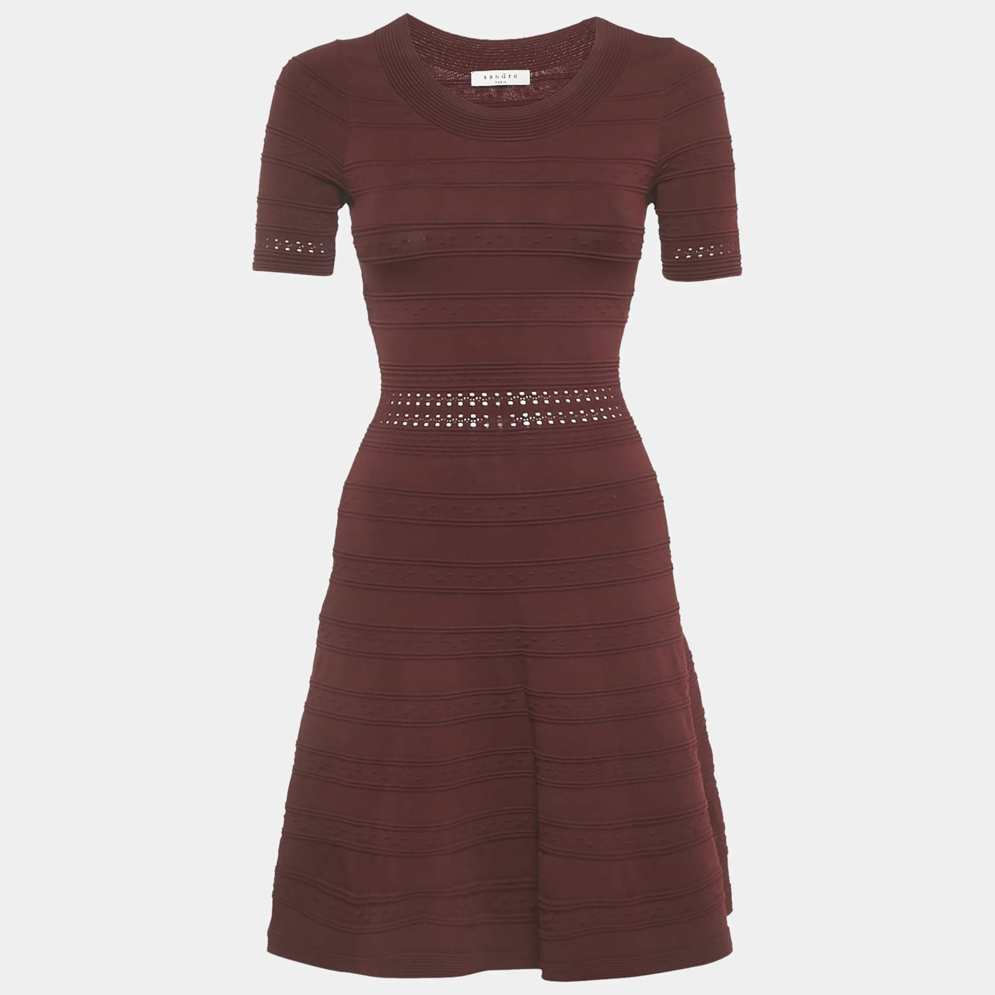 Pre Owned Sandro Burgundy Knit Mini Dress S