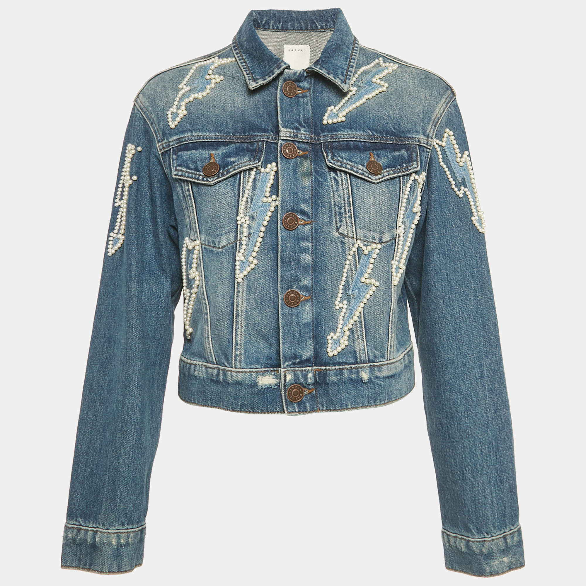 Pre Owned Sandro Blue Beaded Denim Jacket M