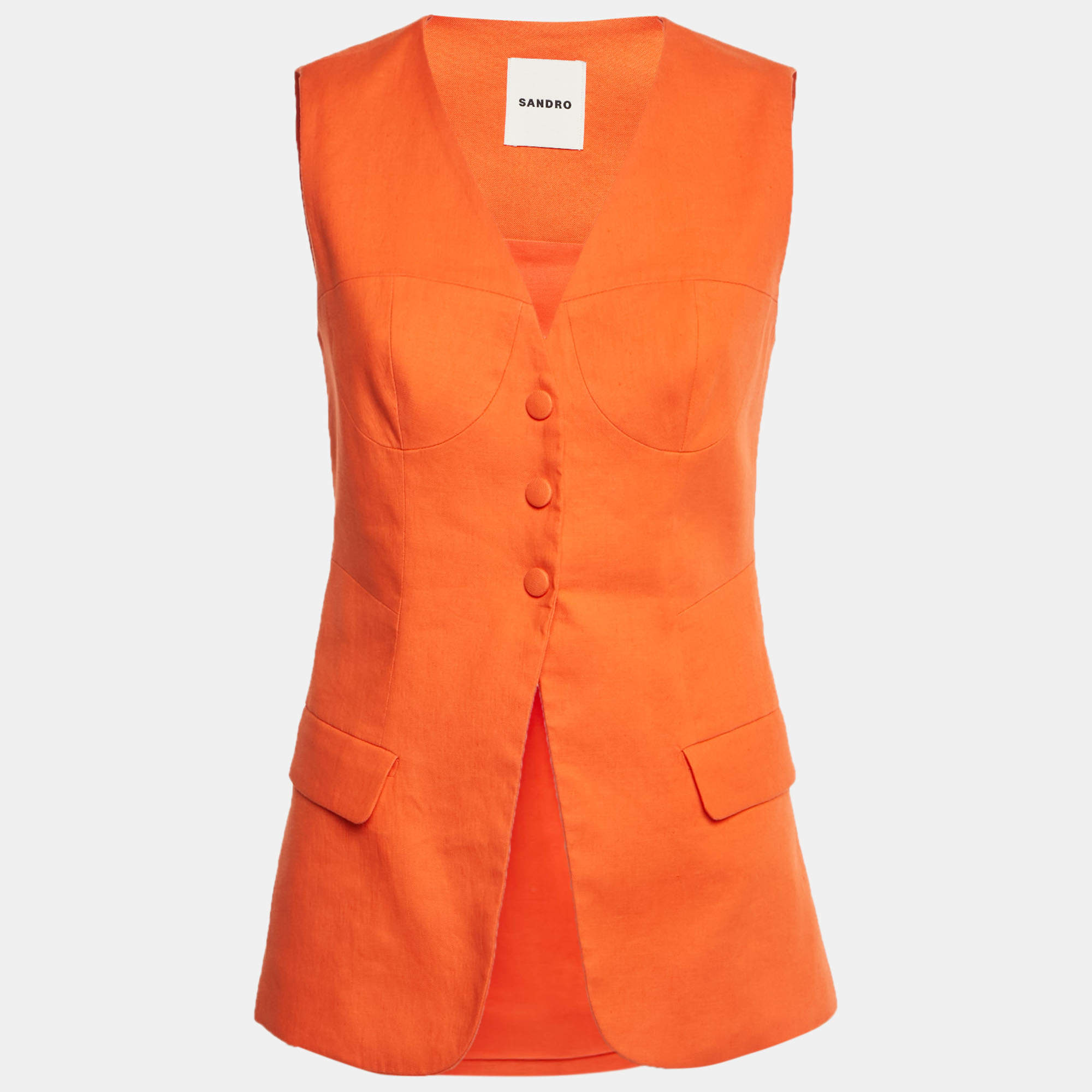 Pre Owned Sandro Orange Linen Blend Vest S