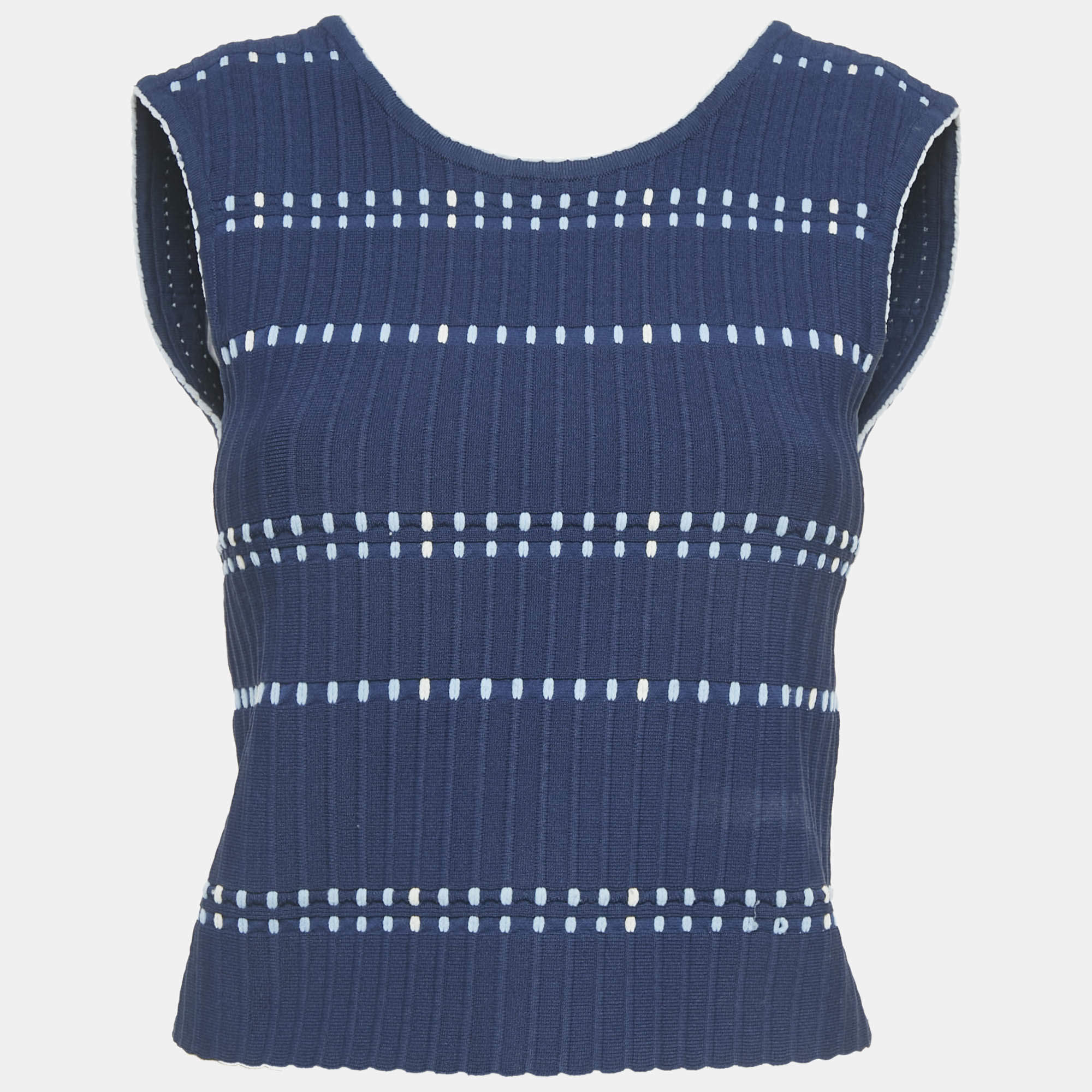 Pre Owned Sandro Navy Blue Jacquard Knit Top S