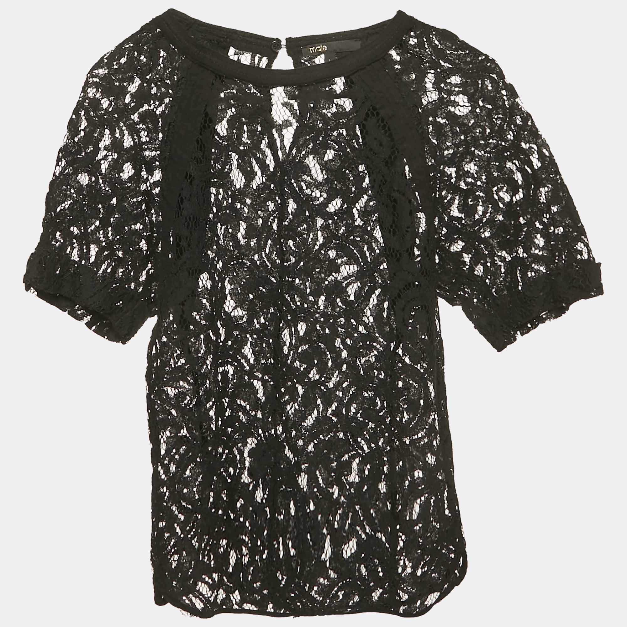 مملوكة مسبقًا Sandro Black Lace Sheer Top S