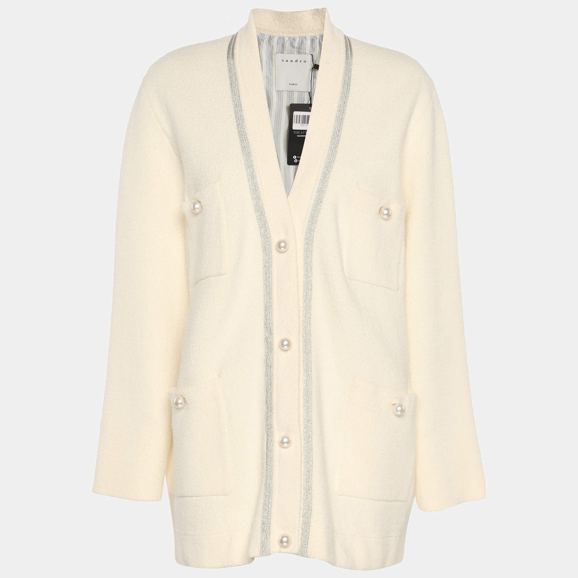 Pre Owned Sandro Cream Knit Button Front Sweater L