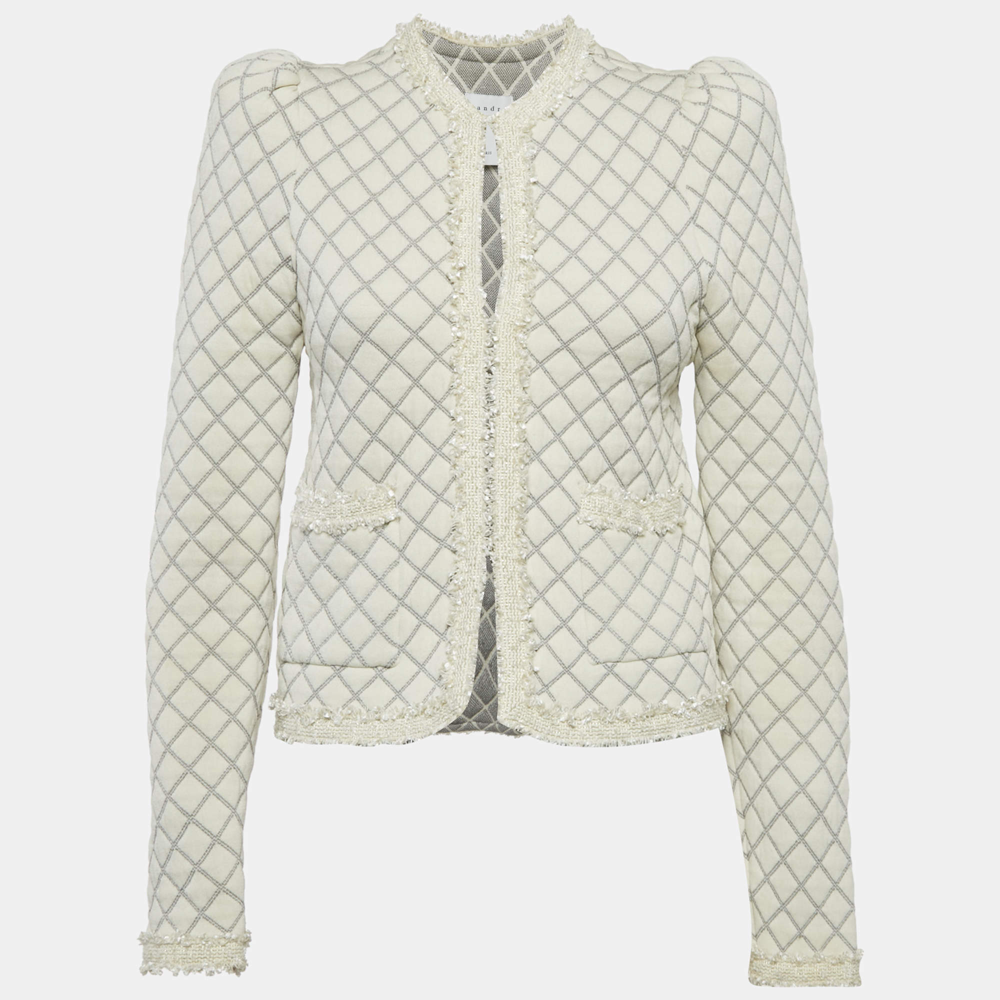 مملوكة مسبقًا Sandro Cream Quilted Effect Knit Hook Front Jacket S