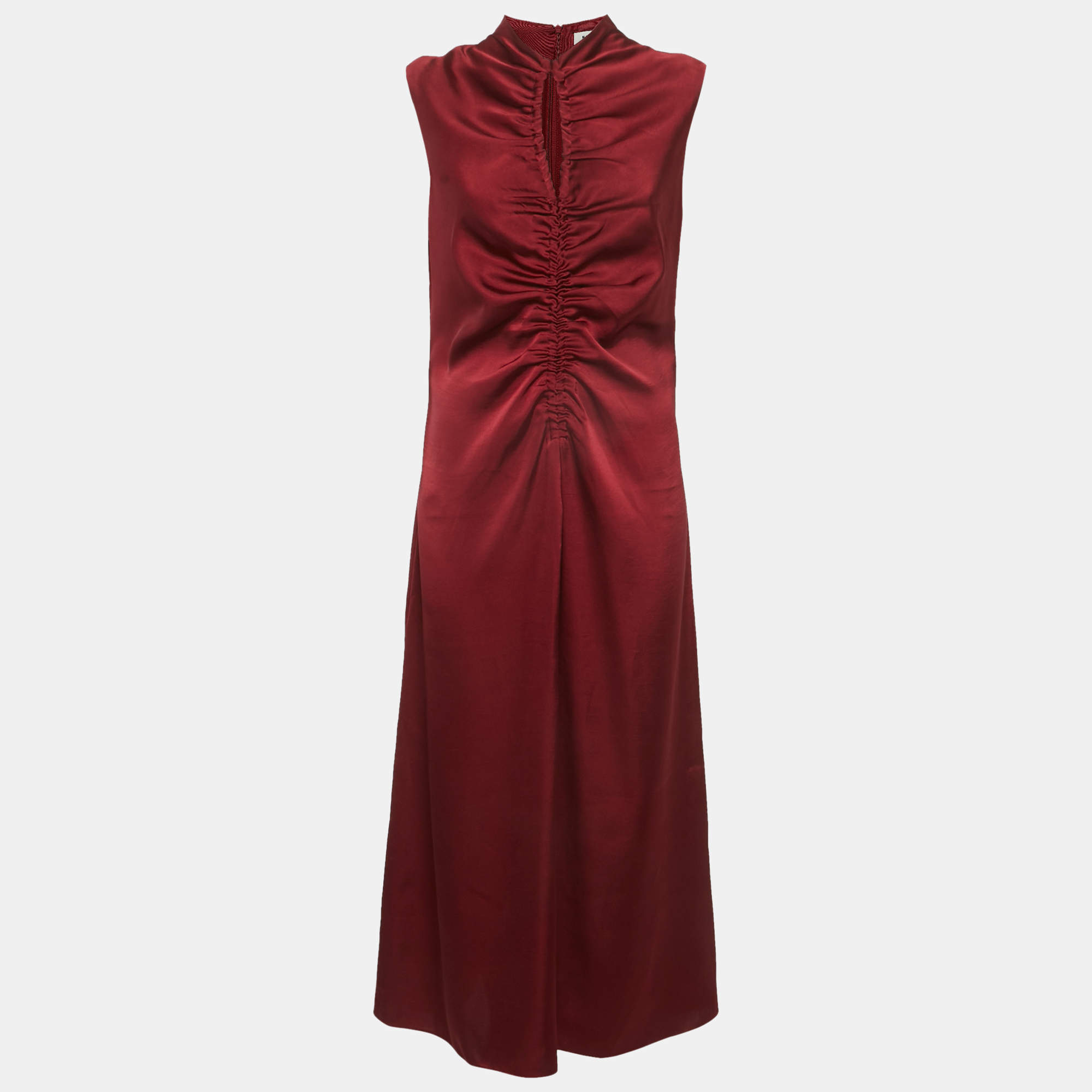 مملوكة مسبقًا Sandro Red Satin Titanic Ruched Maxi Dress L