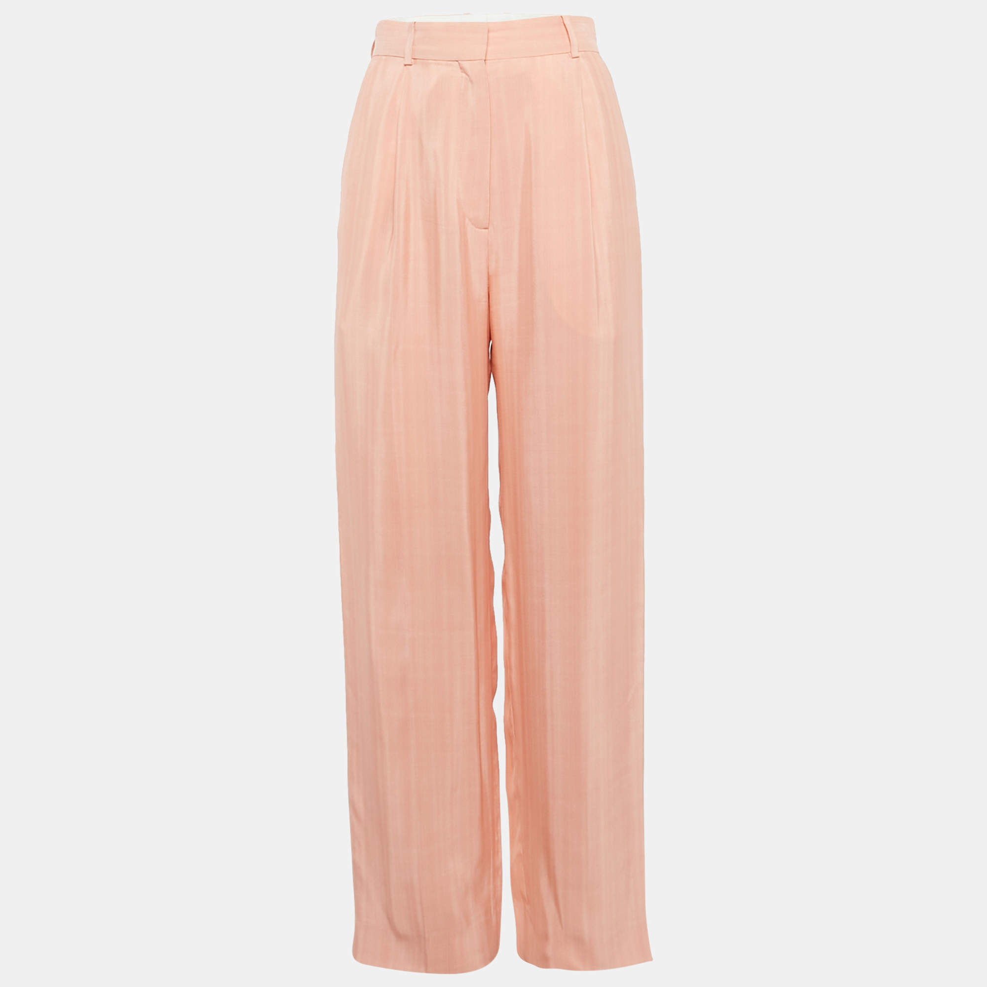 Pre Owned Sandro Light Orange Checkered Texture Crepe Pleated Trouser S