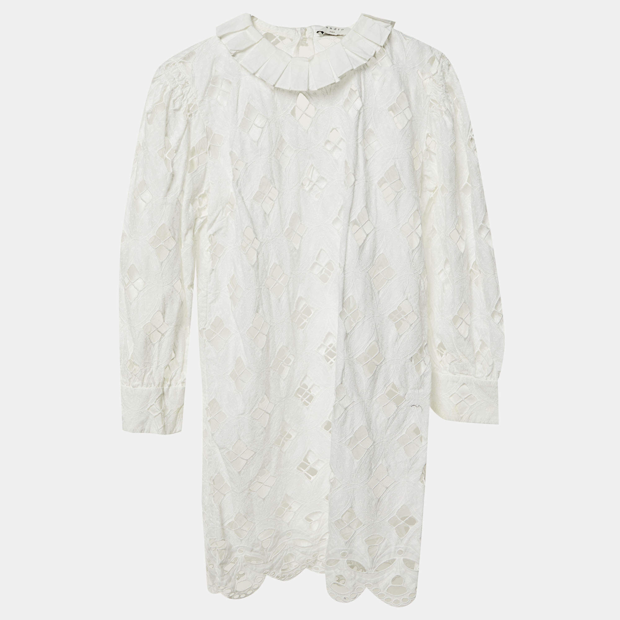 Pre Owned فستان ساندرو أبيض دانتيل بفتحات تفصيل ميني صغير الحجم