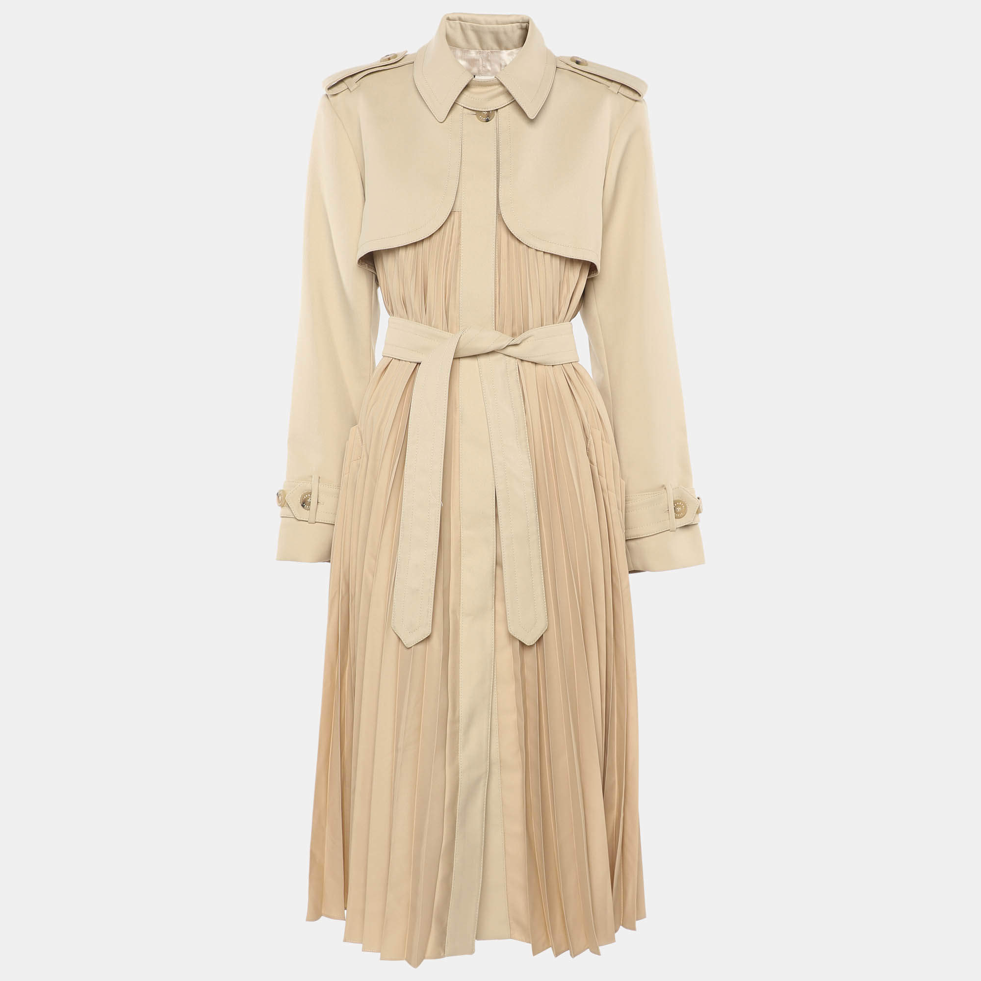 Pre Owned Sandro Beige Gabardine Pleated Trench Coat M