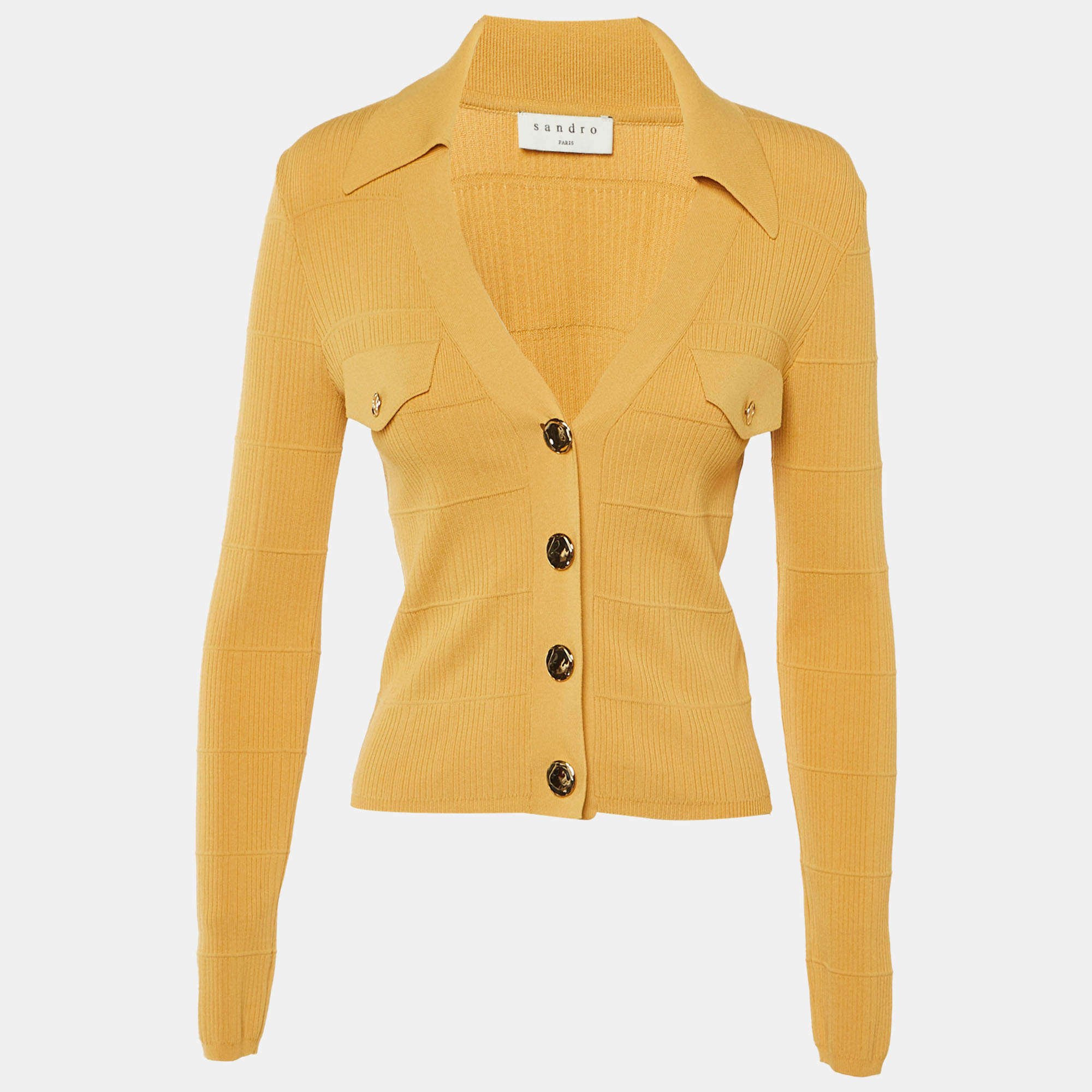 Pre Owned Sandro Yellow Knit Polo Neck Cardigan M