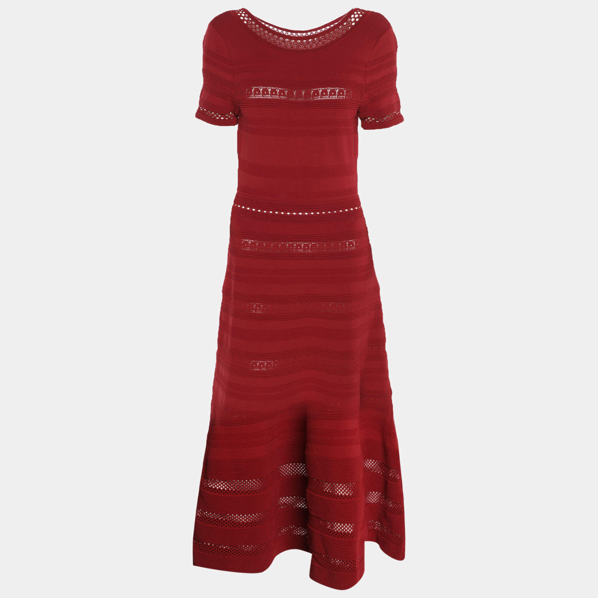 مملوكة مسبقًا Sandro Red Stretch Knit Midi Dress M
