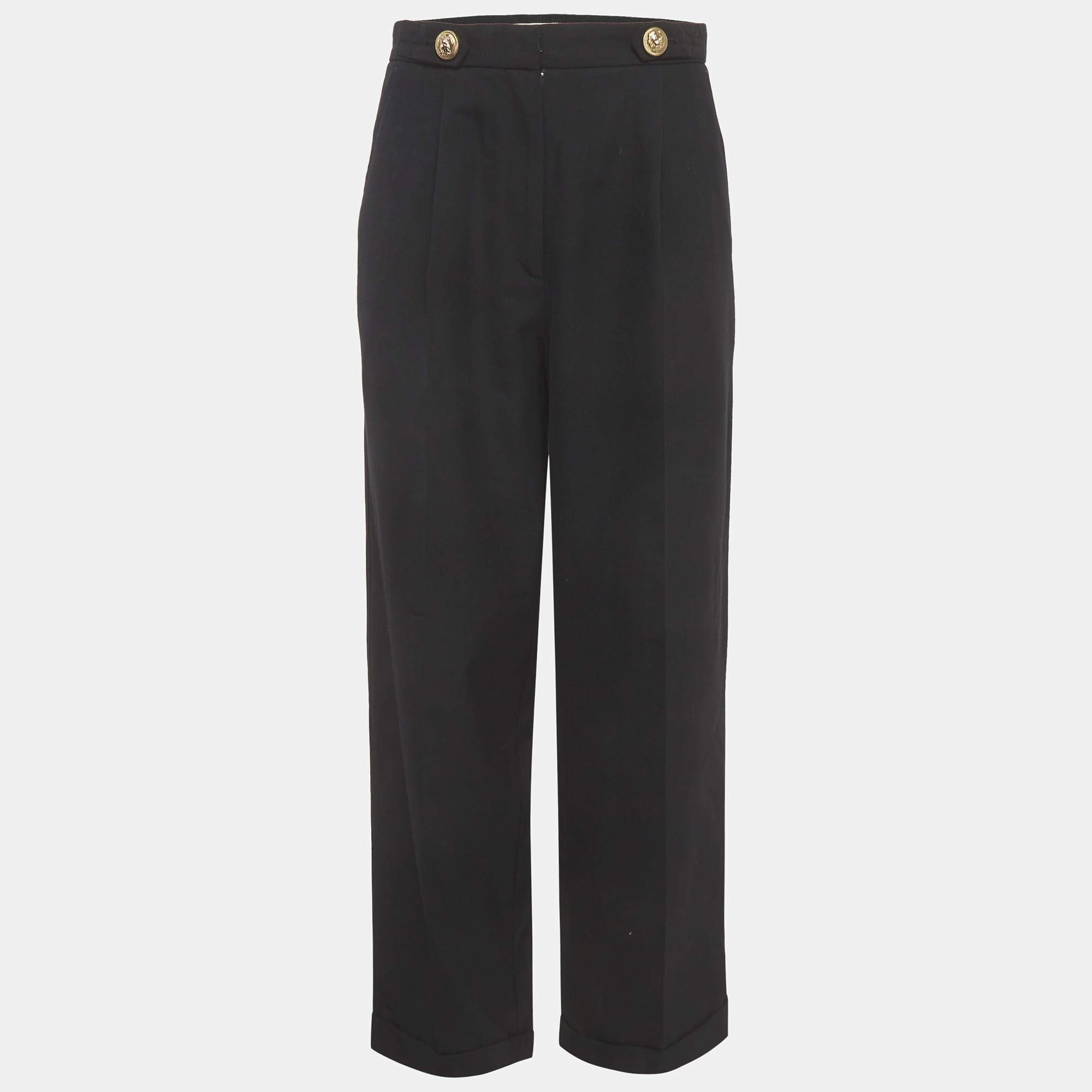 مملوكة مسبقًا Sandro Black Gabardine Tosca Straight-Leg Trousers S