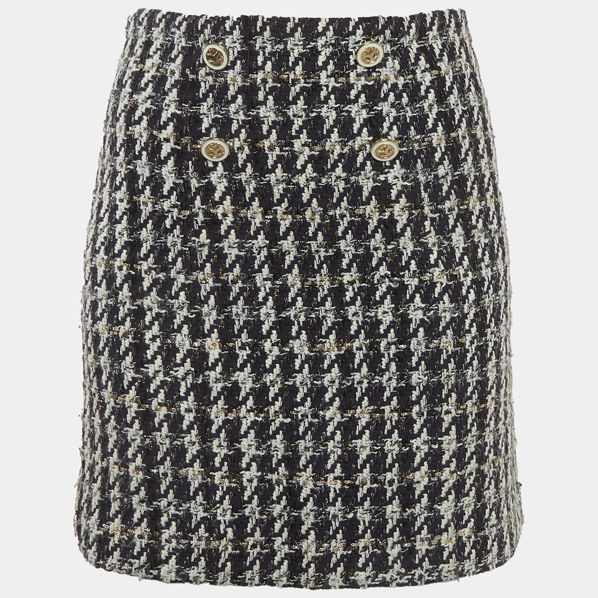 مملوكة مسبقًا Sandro Navy Blue Tweed Buttoned Mini Skirt S