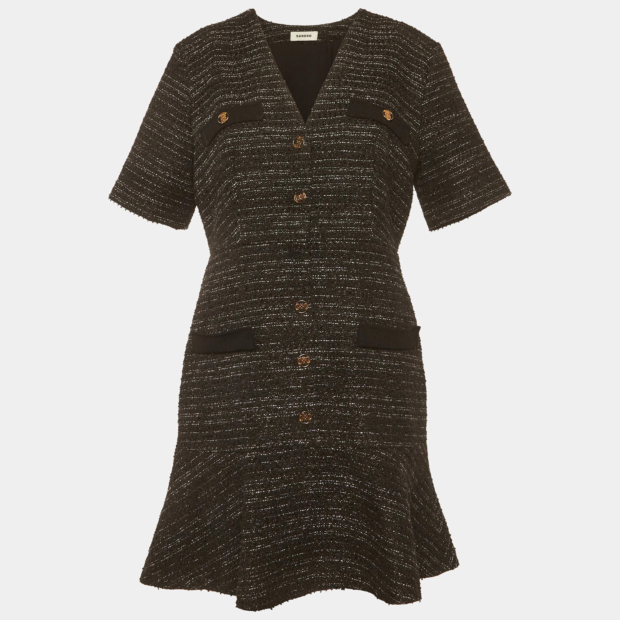Pre Owned Sandro Black Tweed Gwendoline Mini Dress L