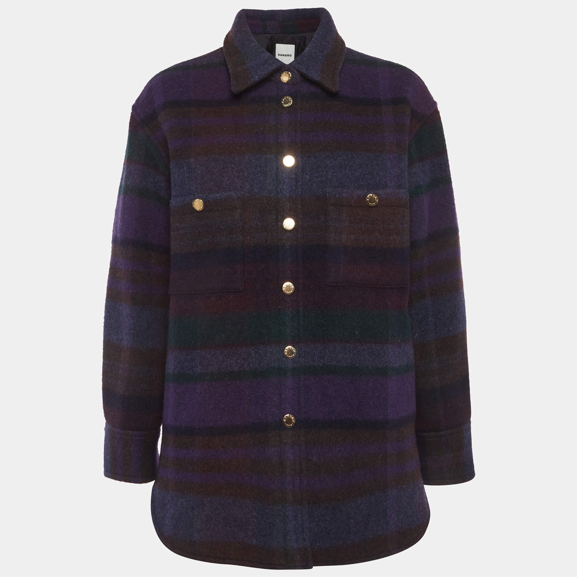 Pre Owned جاكيت ساندرو متعدد الألوان مزيج من الصوف فيلت بقبة هامشية مربعة مقاس متوسط