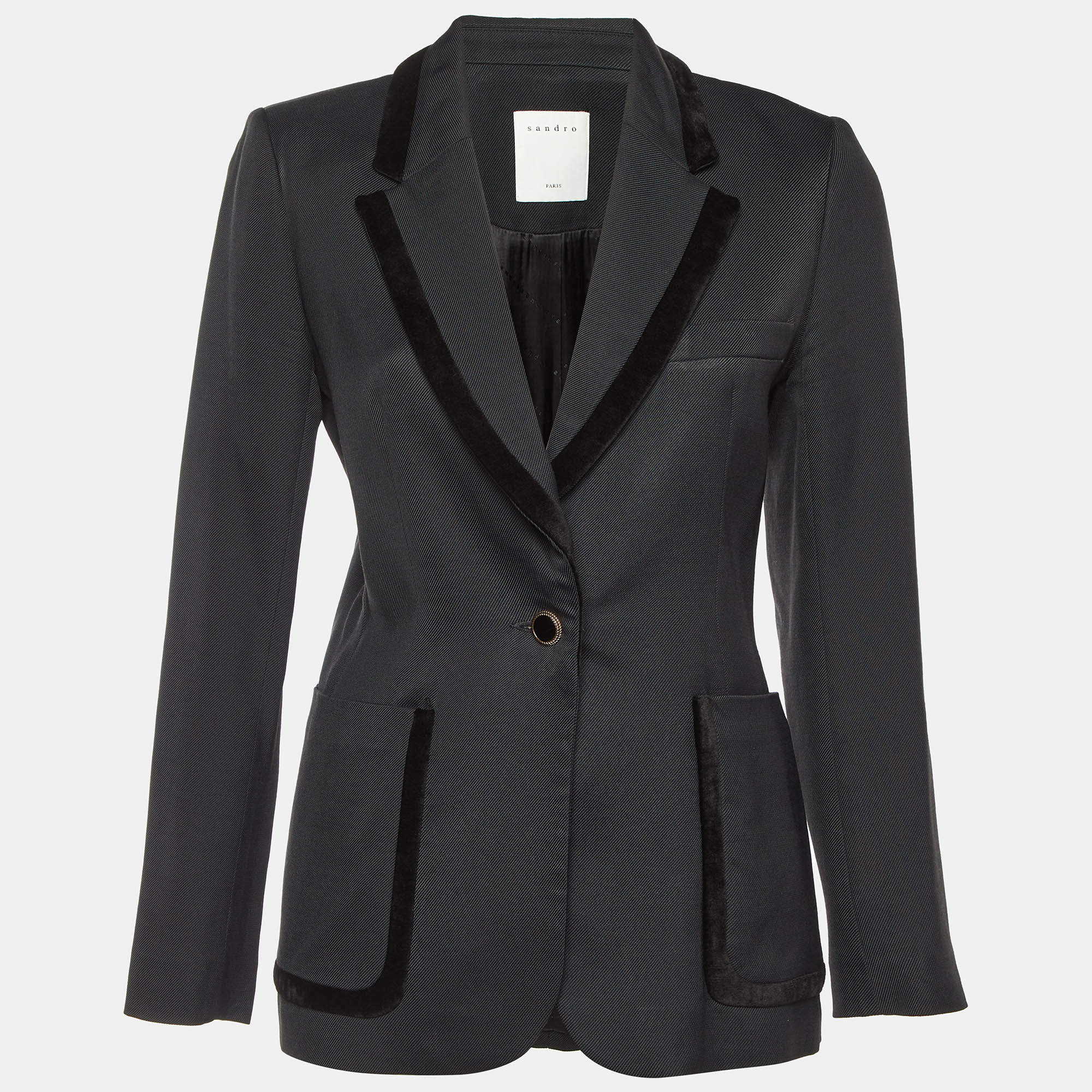Pre Owned Sandro Black Gabardine Tailored Jacket S