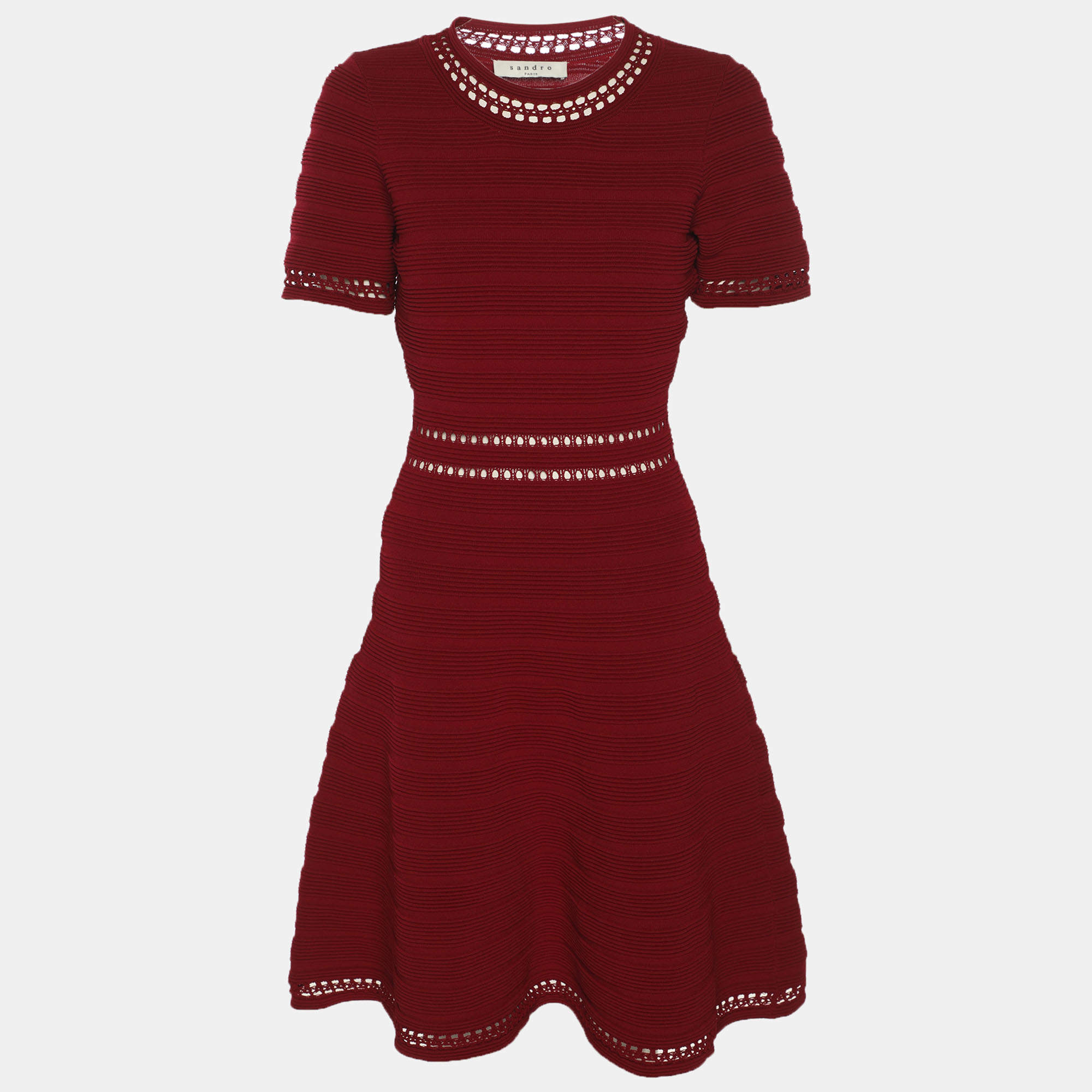 Pre Owned Sandro Burgundy Knit Short Dress L