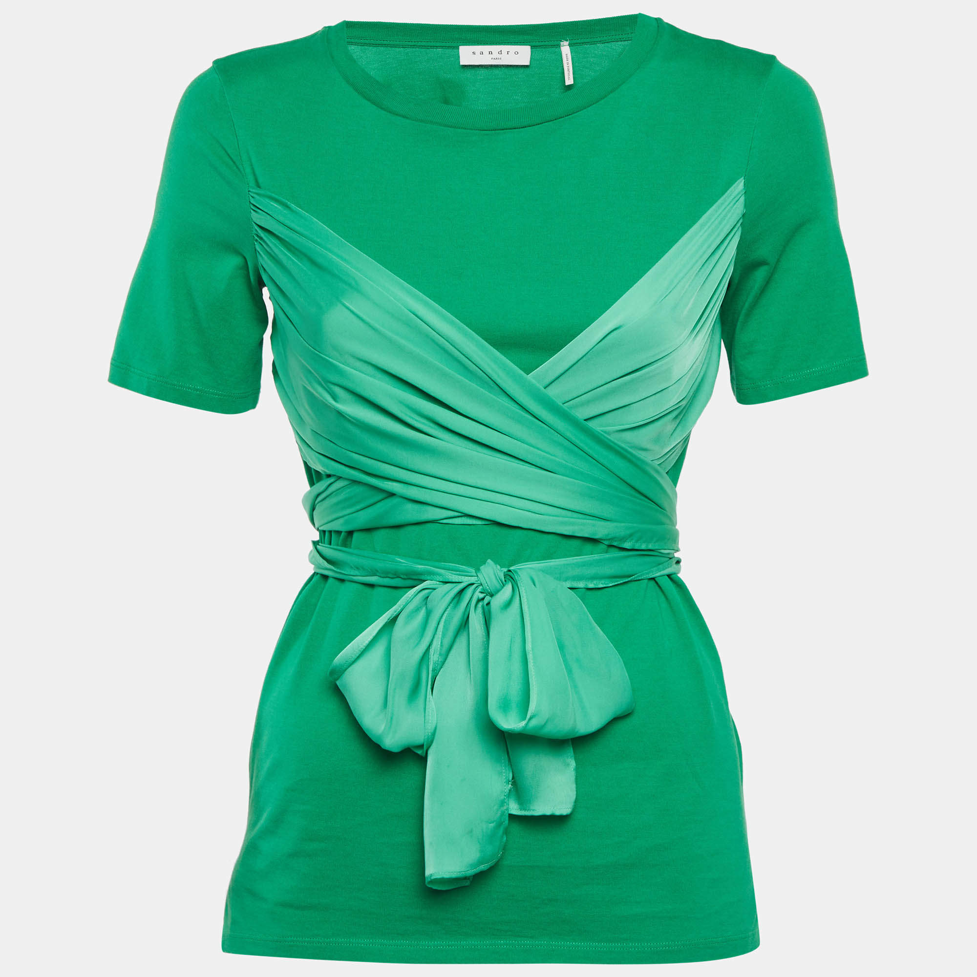 مملوكة مسبقًا Sandro Green Silk and Jersey Top XS