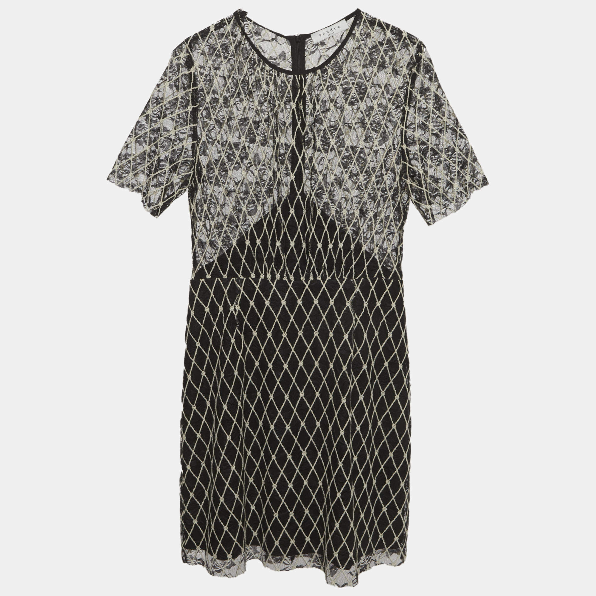 مملوكة مسبقًا Sandro Black Embroidered Tulle Mini Dress L