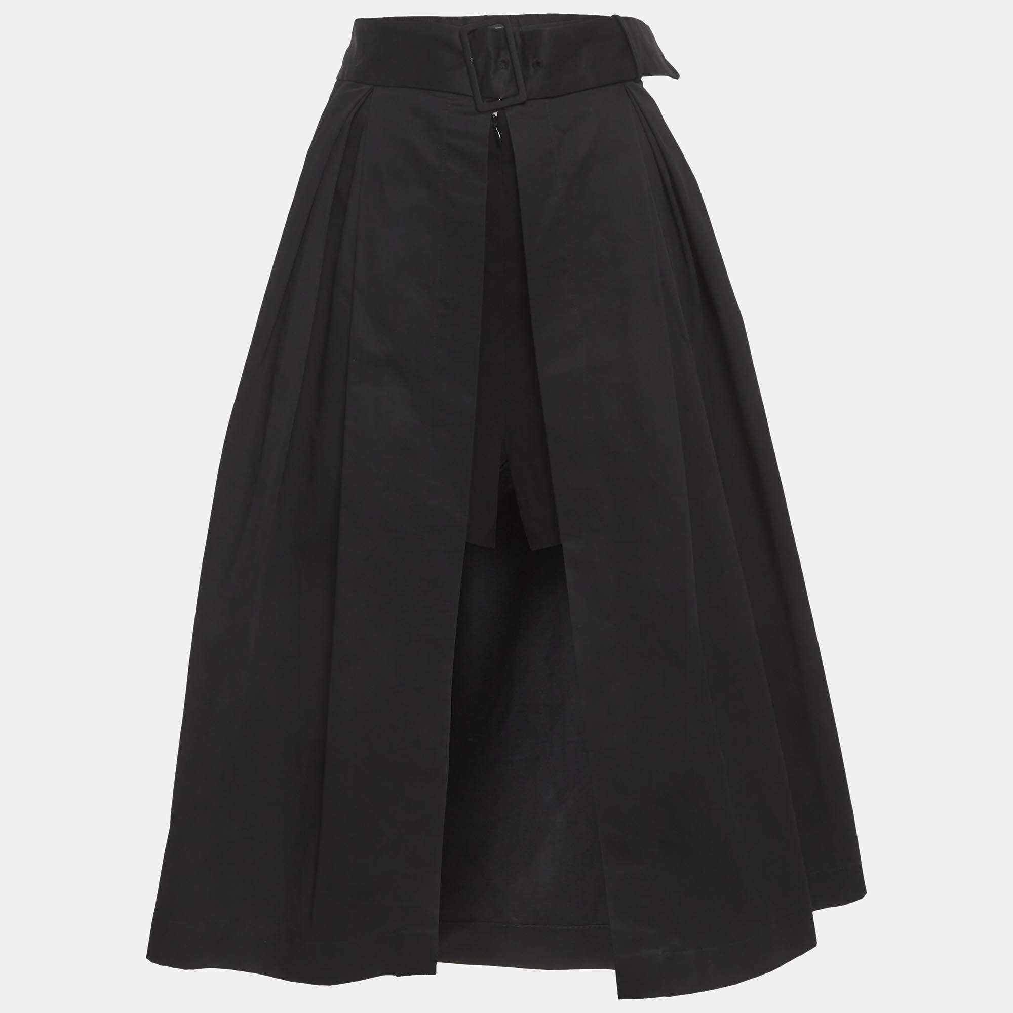مملوكة مسبقًا Sandro Black Twill Front Slit Overlay Skirt L