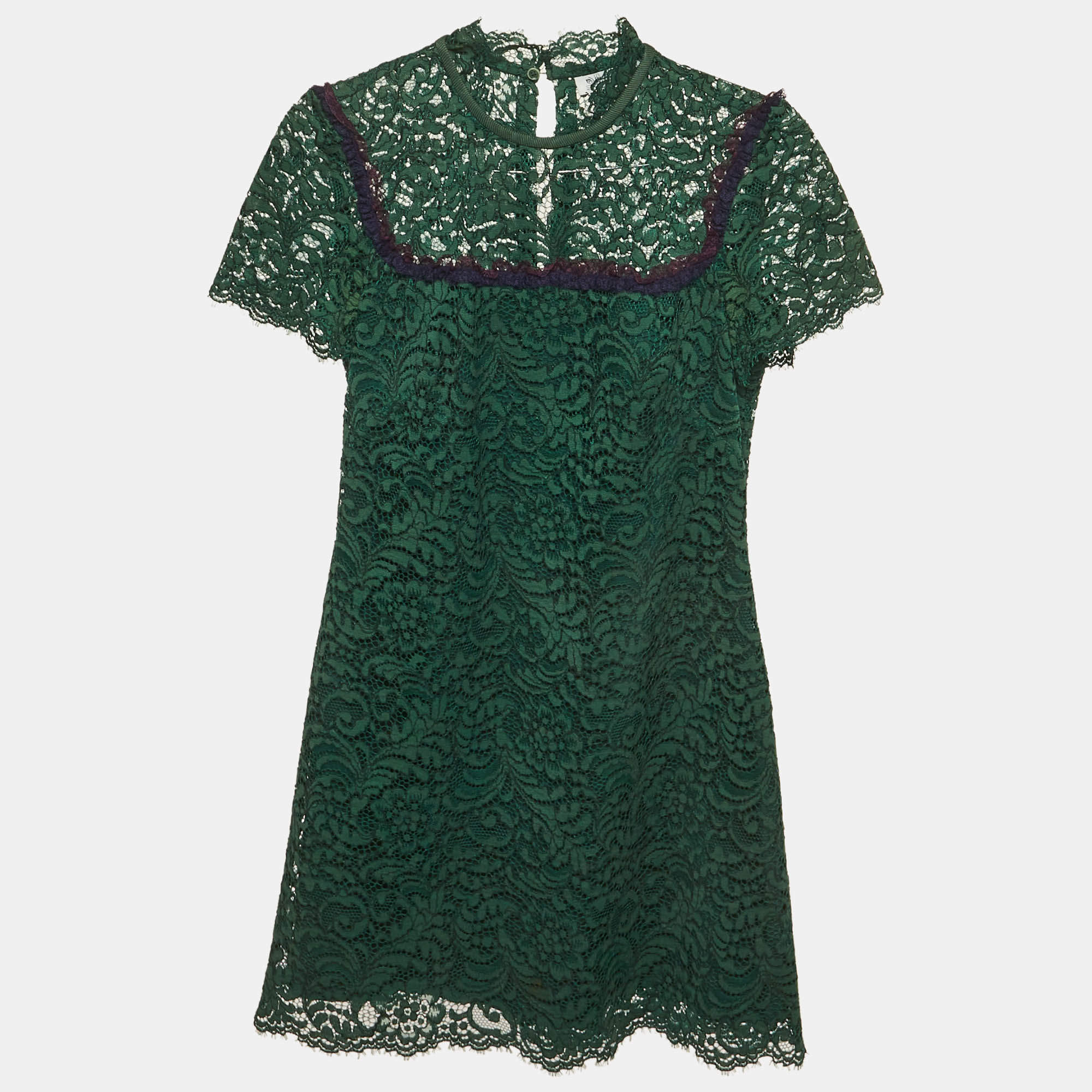 Pre Owned Sandro Green Cord Lace Mini Dress S