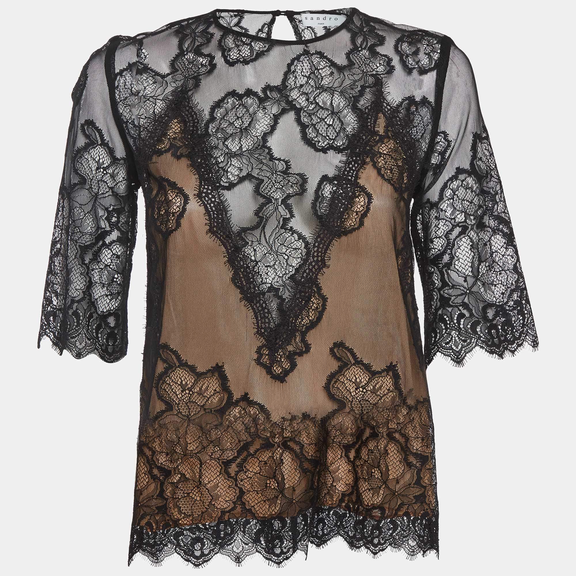 Pre Owned Sandro Black Lace Top S