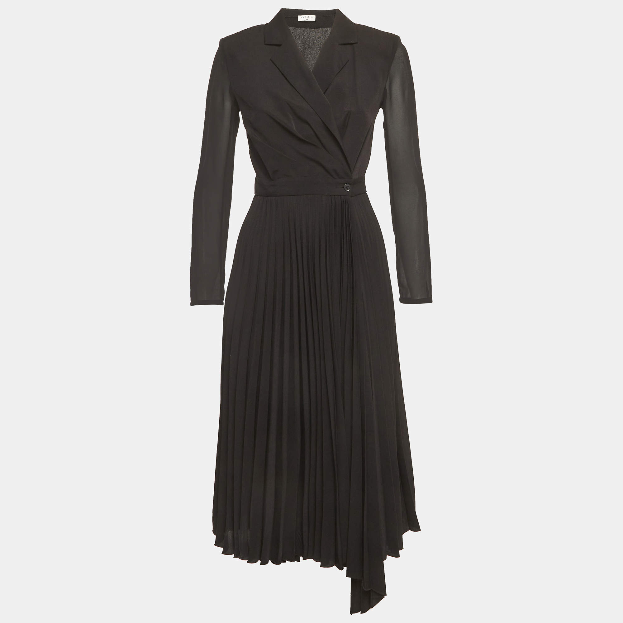 مملوكة مسبقًا Sandro Black Crepe & Plisse Wrap Style Midi Dress S