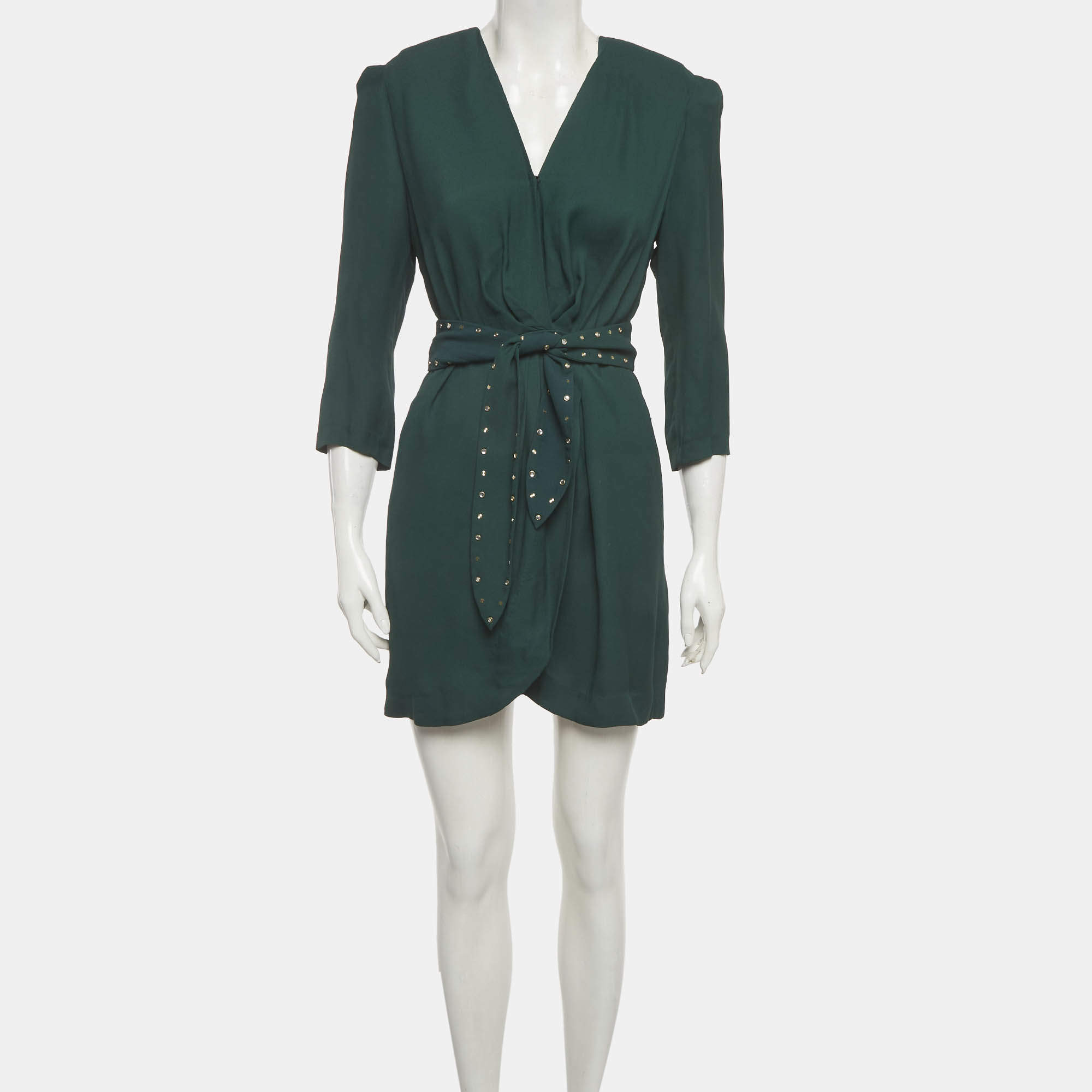 Sandro Green Crochet V-Neck Fit and Flare Mini Dress L Sandro | TLC