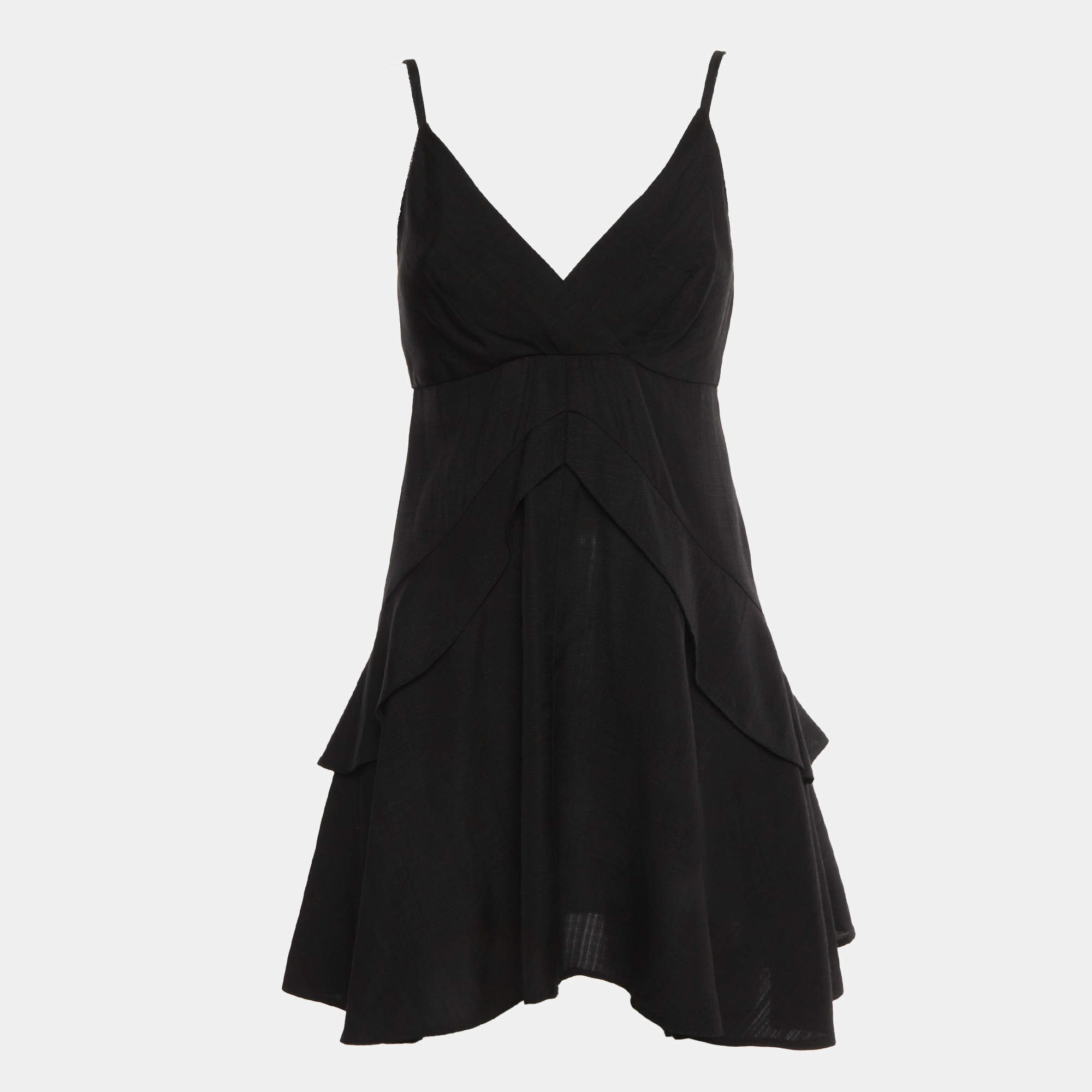 Pre Owned Sandro Black Crepe Ruffle Gisele Mini Dress S