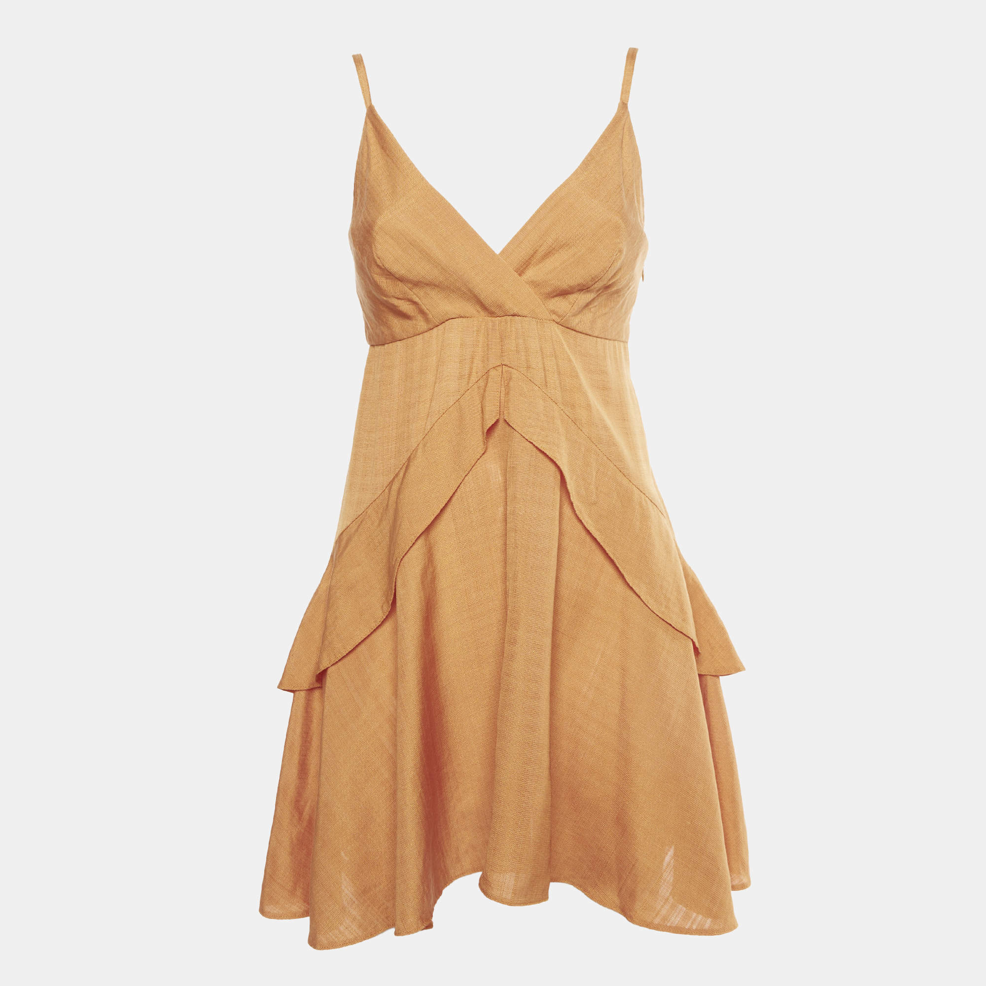 Pre Owned Sandro Orange Crepe Ruffle Gisele Mini Dress M