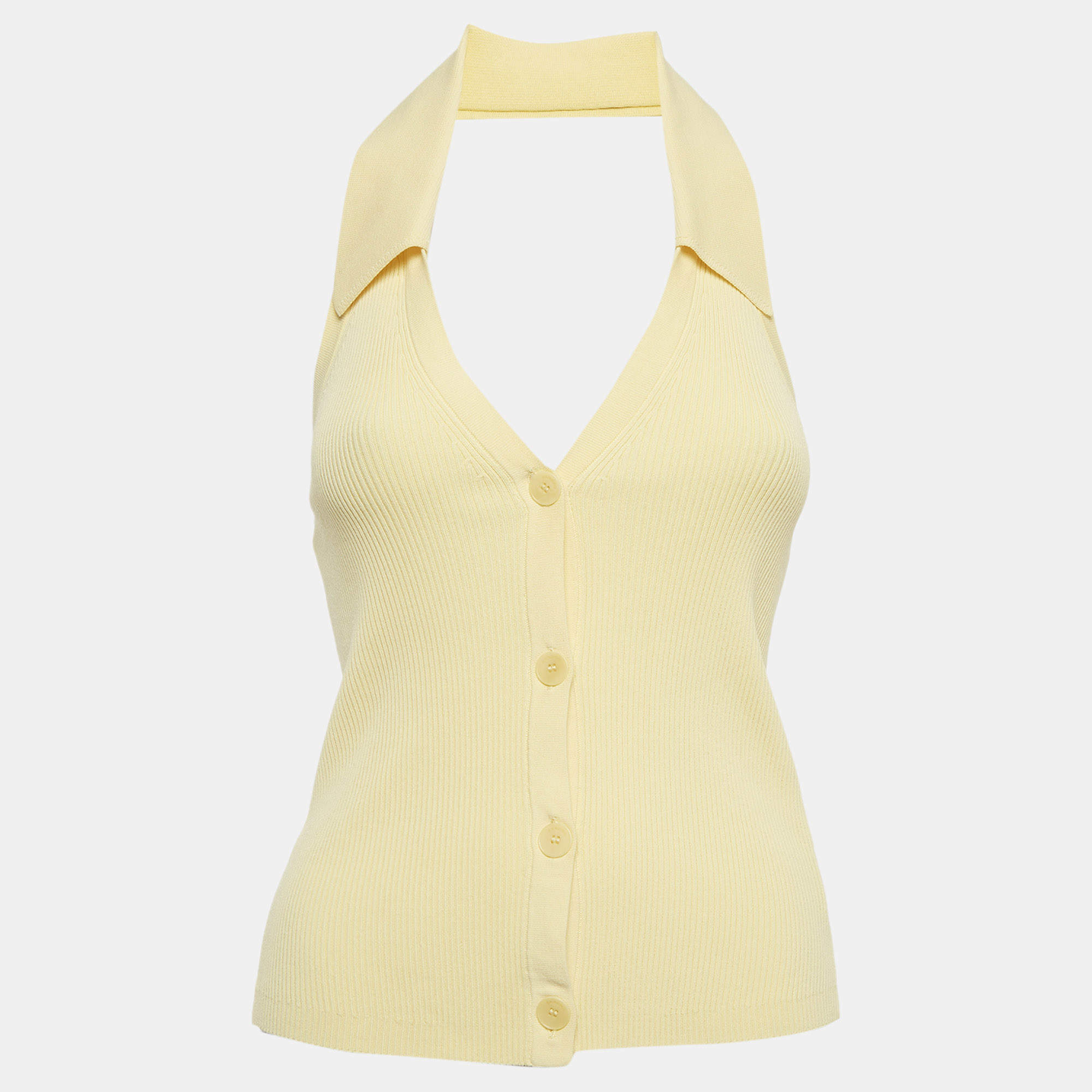 مملوكة مسبقًا Sandro Yellow Knit Halter Neck Top L