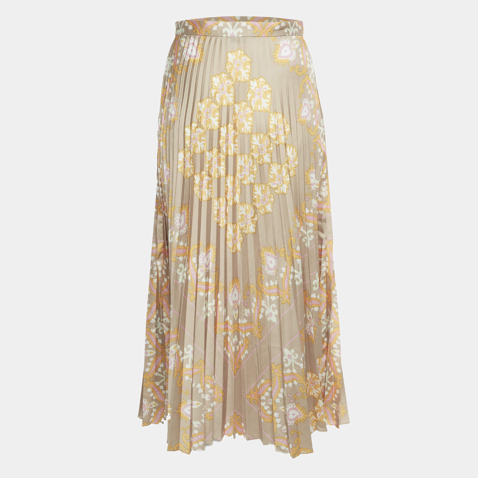 مملوكة مسبقًا Sandro Multicolour Floral Print Sateen Fulgence Pleated Midi Skirt S