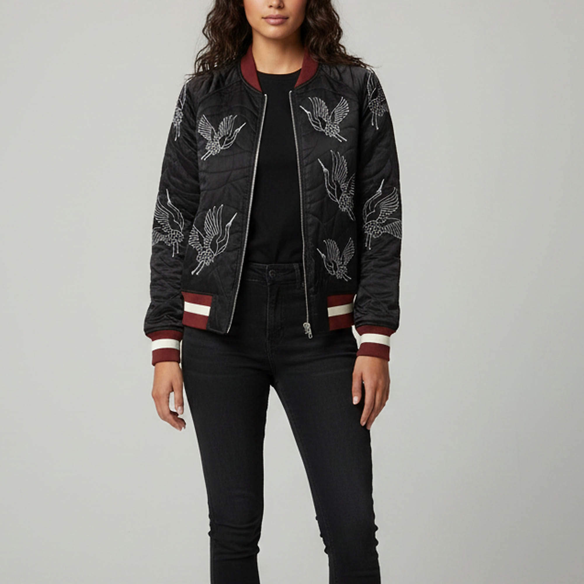 مملوكة مسبقًا Sandro Black Embroidered Silk Blend Bomber Jacket M 
