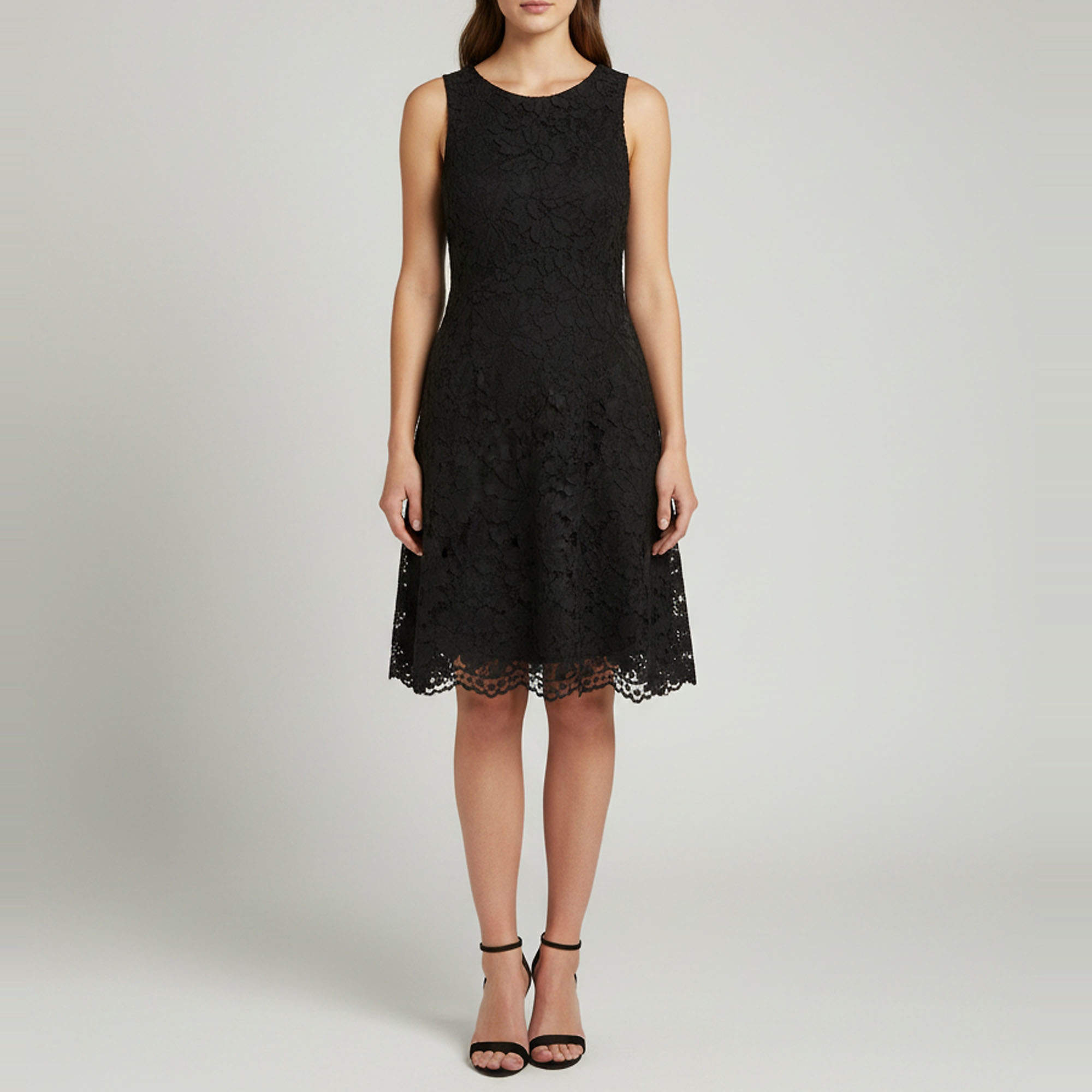 Pre Owned Sandro Black Guipure Lace Sleeveless Midi Dress M
