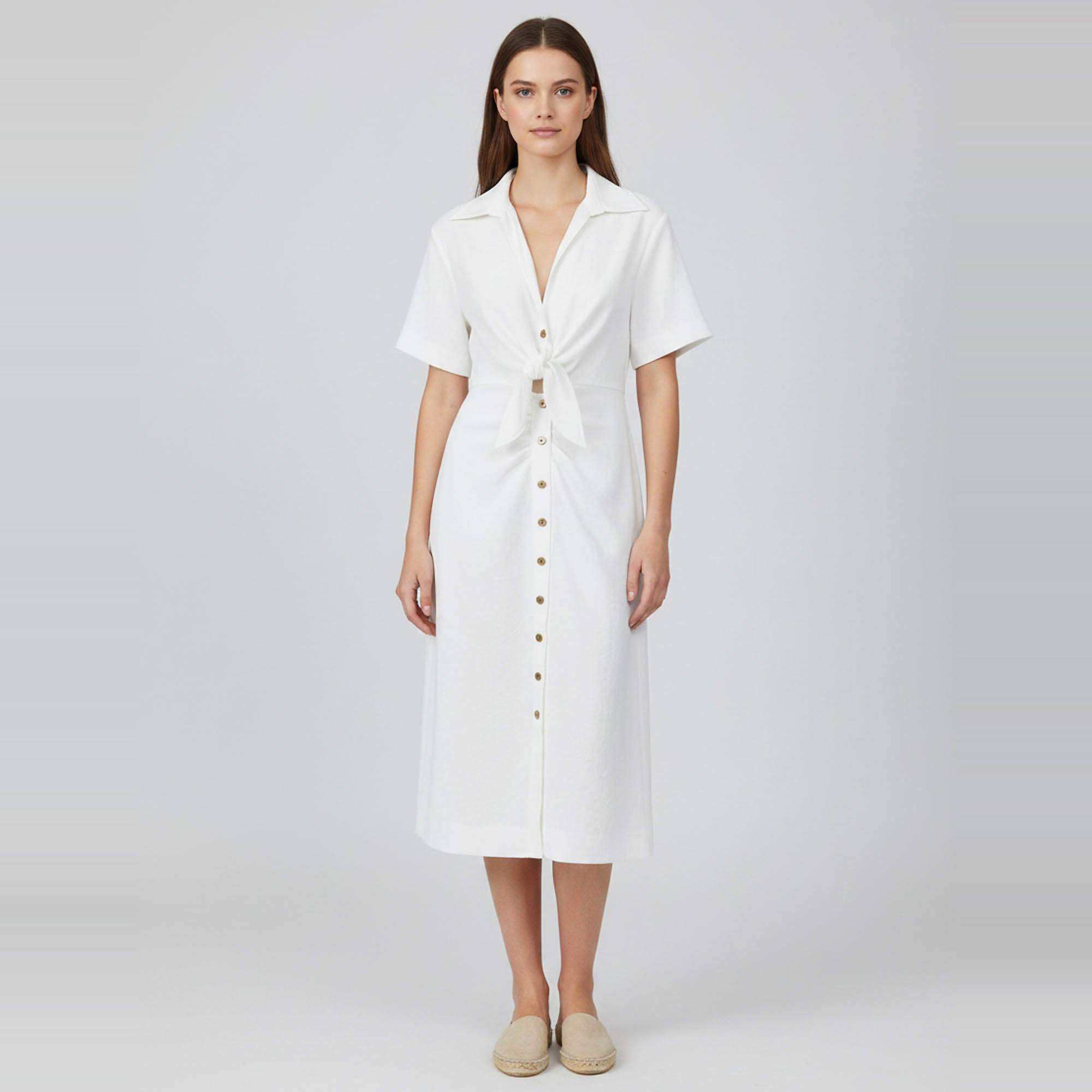 Pre Owned Sandro White Gabardine Knotted Shirt Dress M