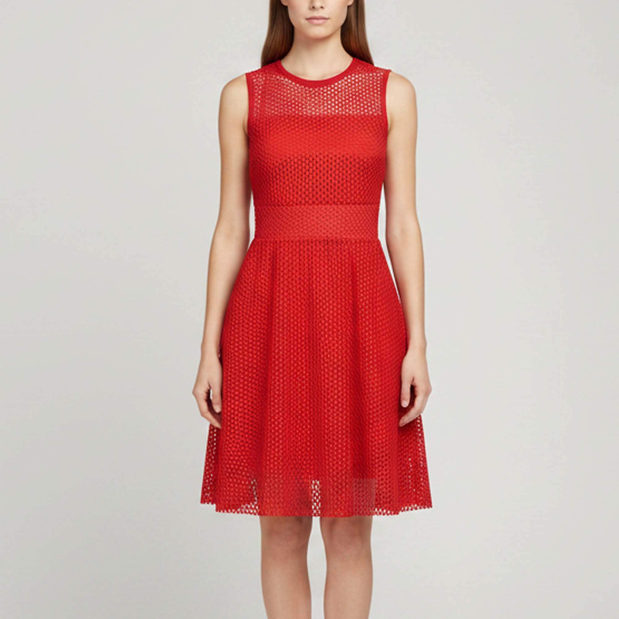 Pre Owned Sandro Red Mesh Sleeveless Skater Mini Dress S