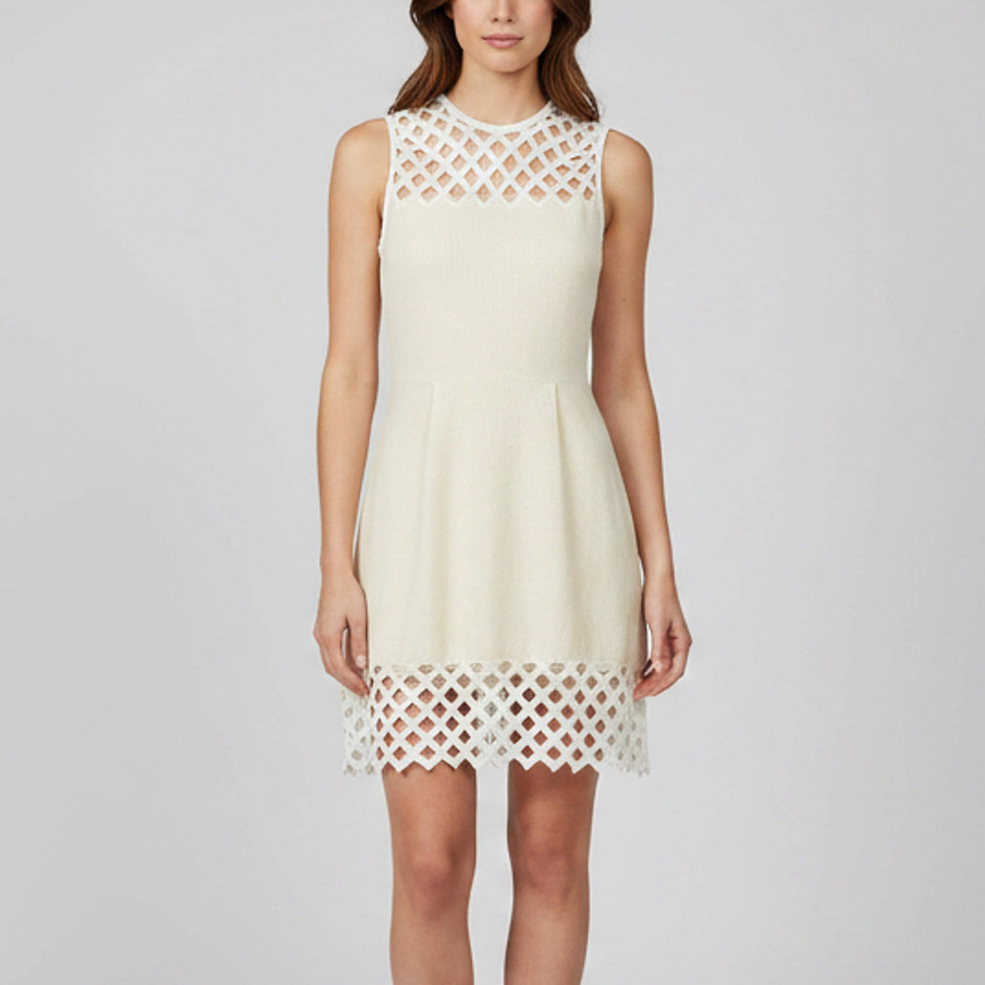 Pre Owned Sandro Cream Linen Blend Lace Trim Sleeveless Rita Mini Dress S