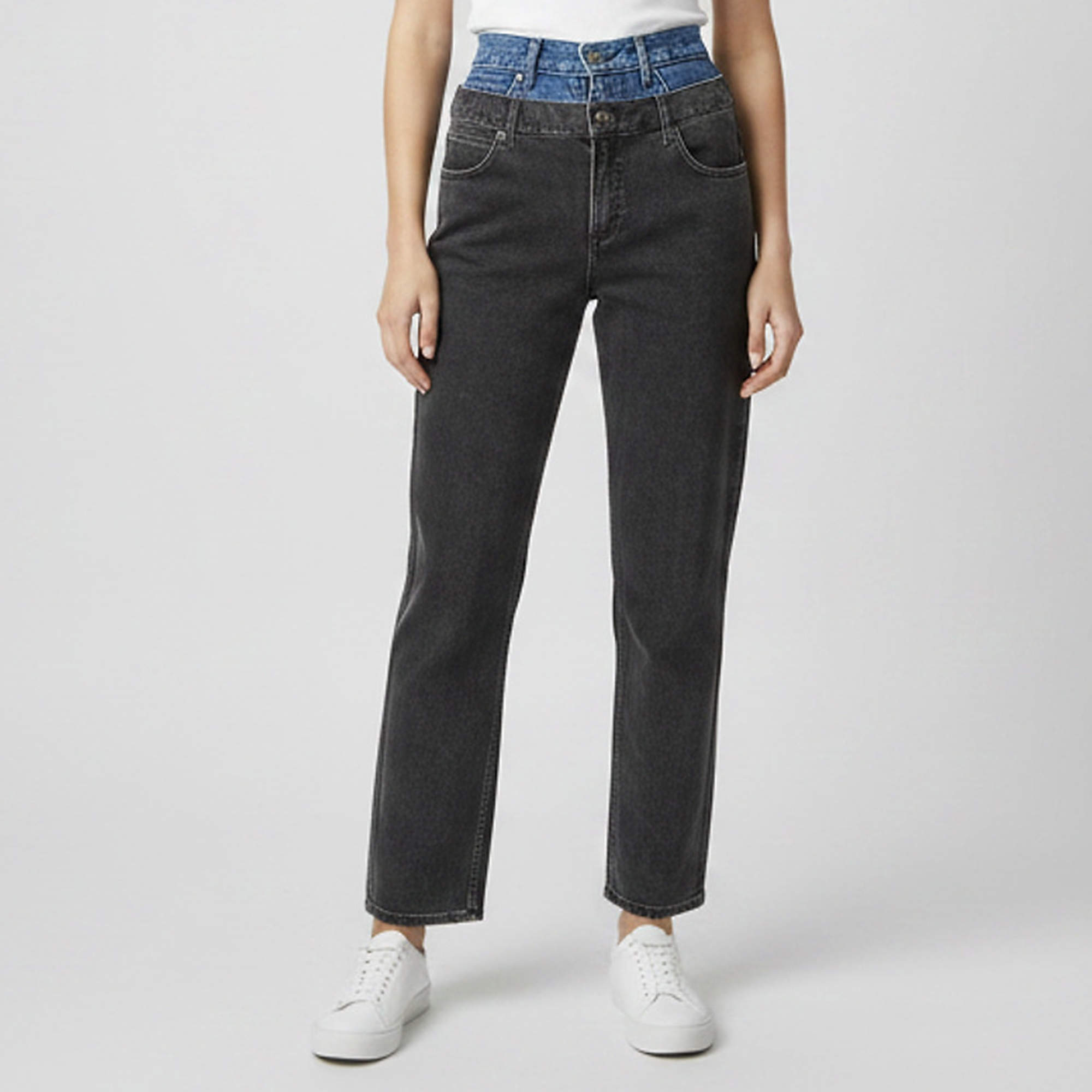 Pre Owned Sandro Blue/Black Denim Double Waistband High Rise Jeans S/Waist 26"