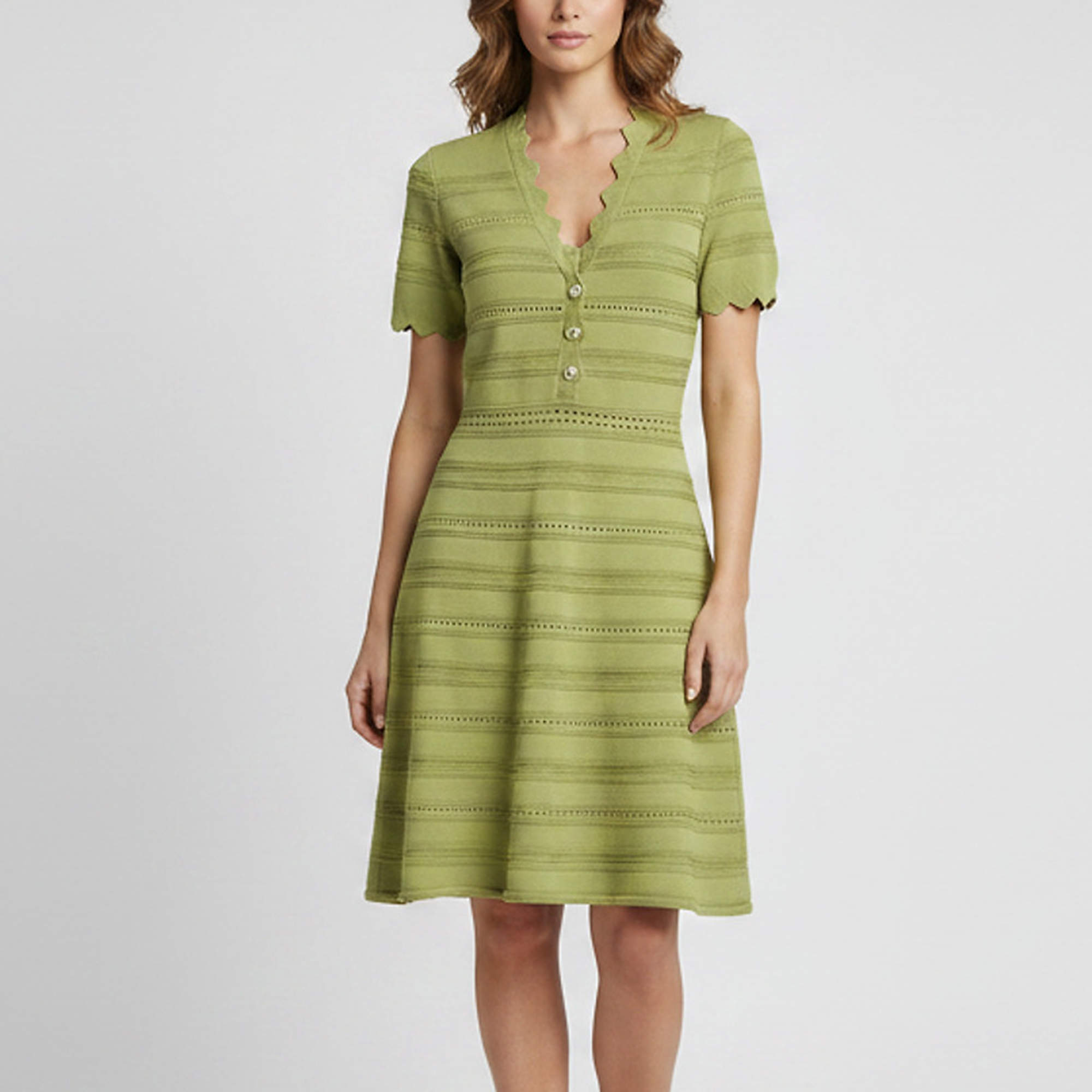 Pre Owned Sandro Green Fancy Knit Flared Mini Dress L