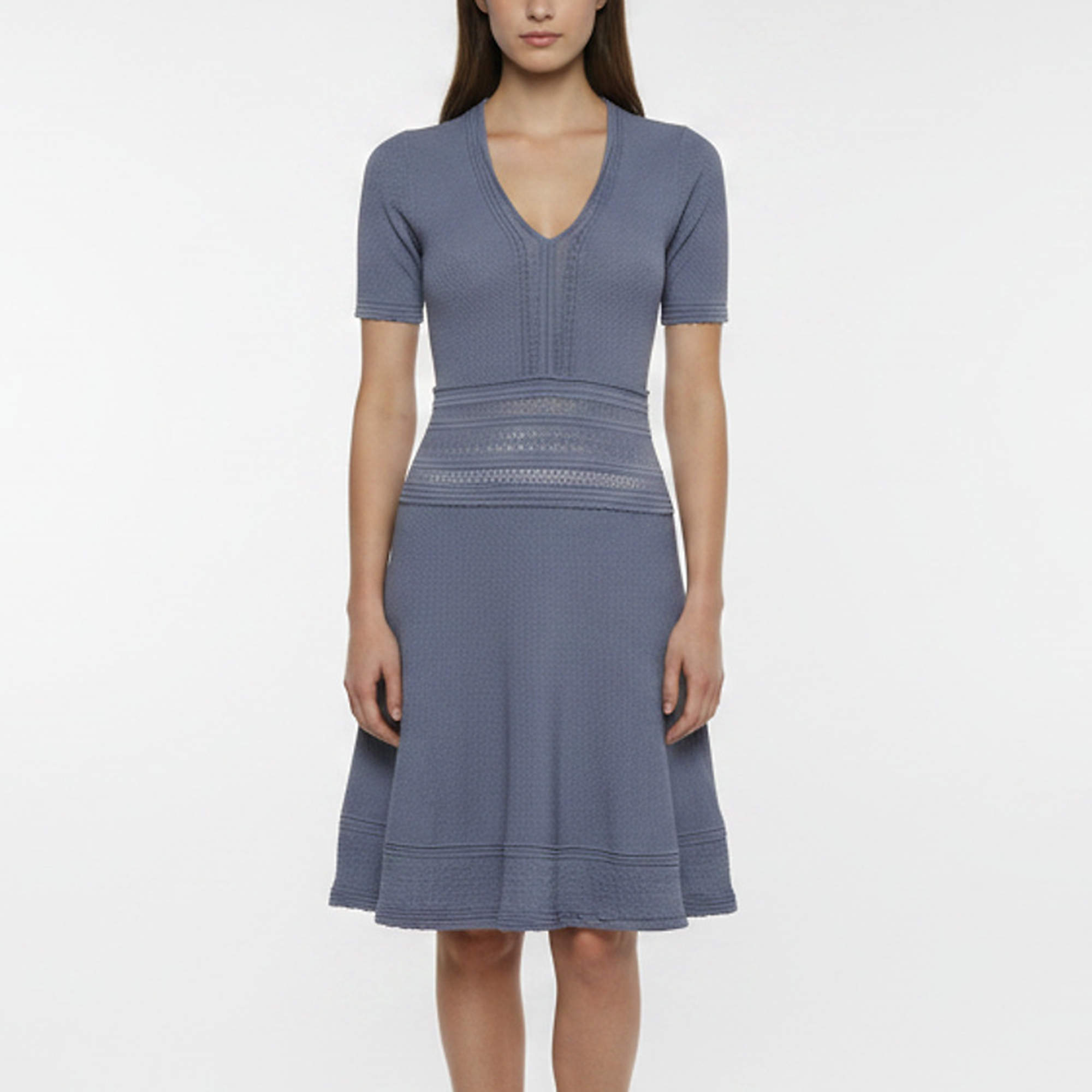 Pre Owned Sandro Navy Blue Knit Short Sleeve V-Neck Dress M