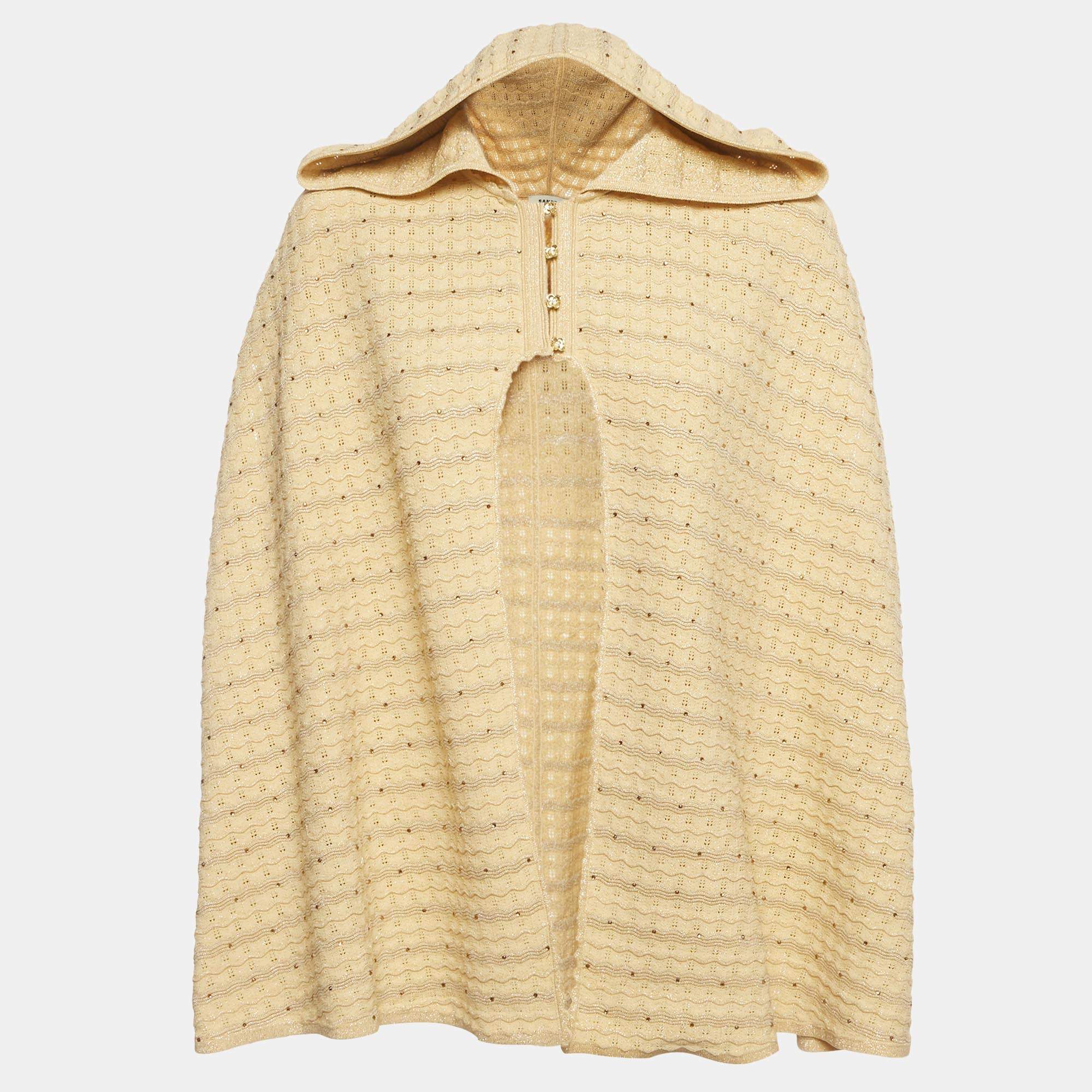 مملوكة مسبقًا Sandro Gold Textured Knit Dianora Strass Cape One Size