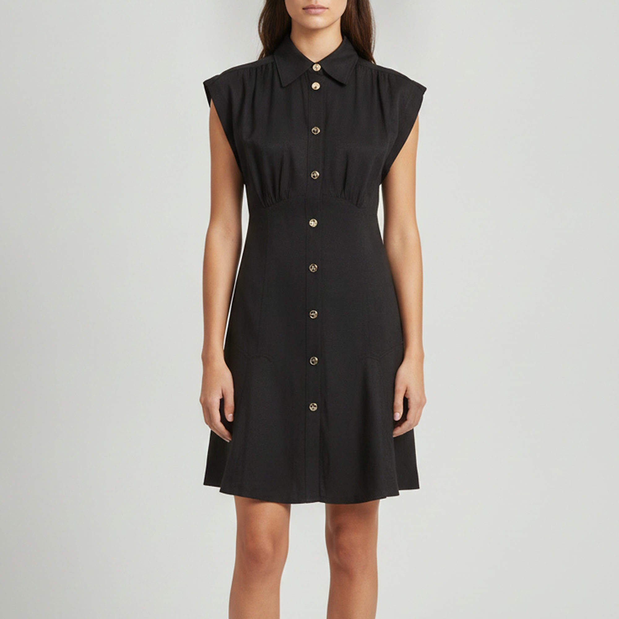 Pre Owned Sandro Black Linen Blend Empire Line Josephine Mini Dress XS