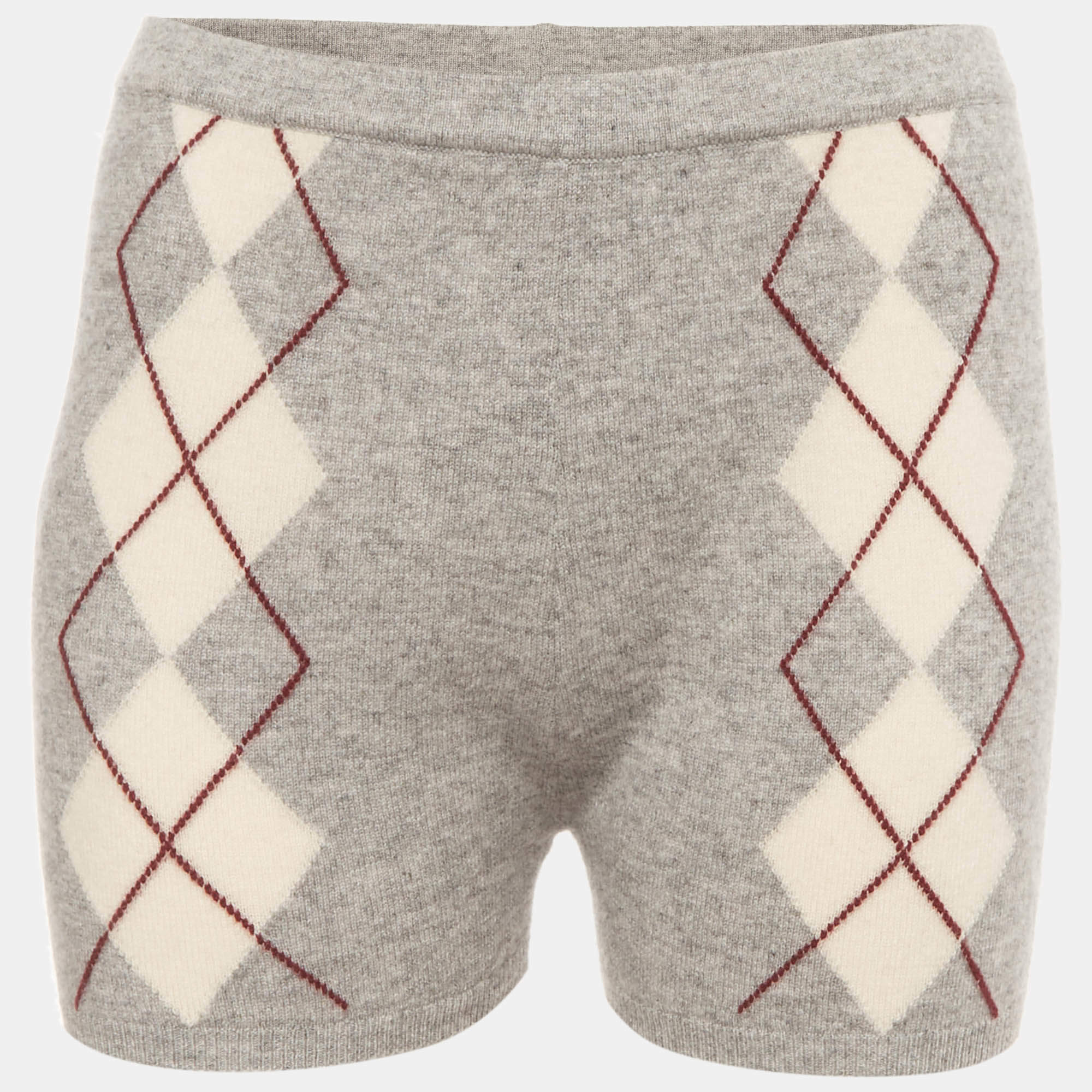 مملوكة مسبقًا Sandro Grey Diamond Patterned Wool Knit Miloe Shorts M