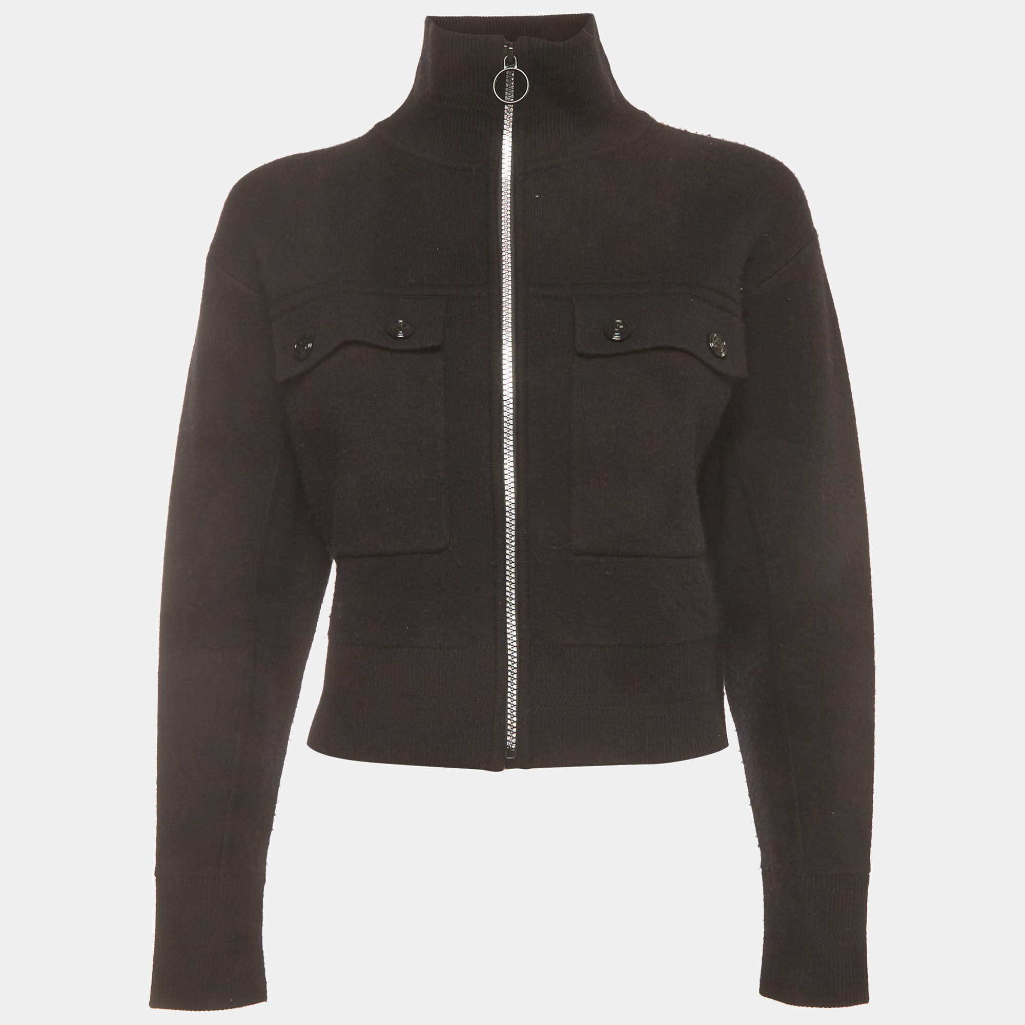 مملوكة مسبقًا Sandro Black Wool Blend Knit Zip-Up Coatigan XS