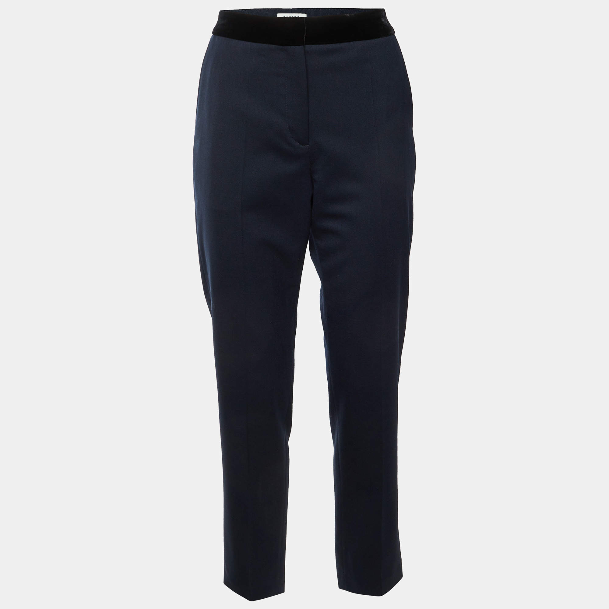 مملوكة مسبقًا Sandro Navy Blue Wool Blend Tailored Trousers M